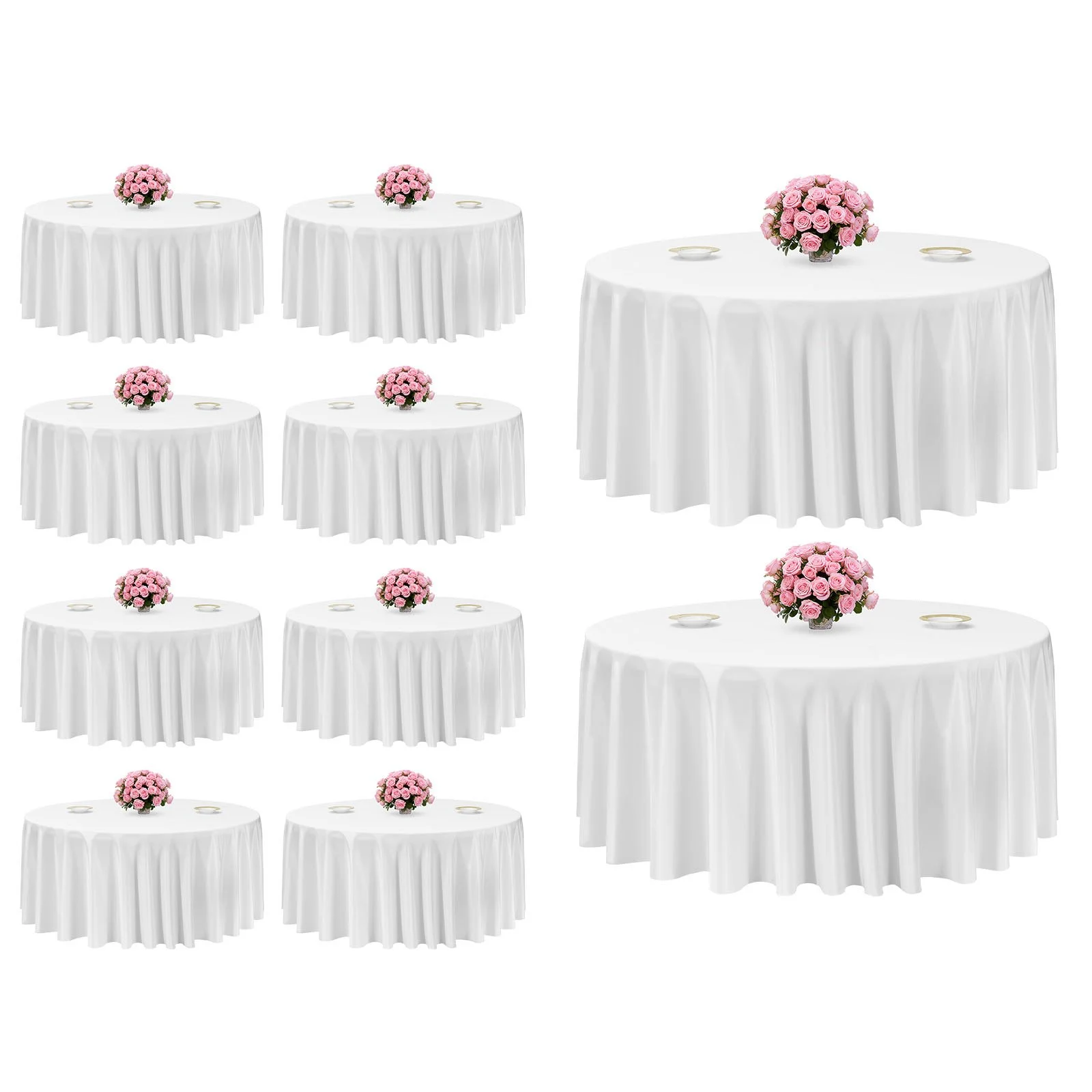 White Round Tablecloths 10 Pack, 132 Inches in Diameter, Stain- & Wrinkle- Resistant, Machine Washable Table Clothes, Polyester Fabric Table Covers for Wedding, Party, Banquet, Formal Events
