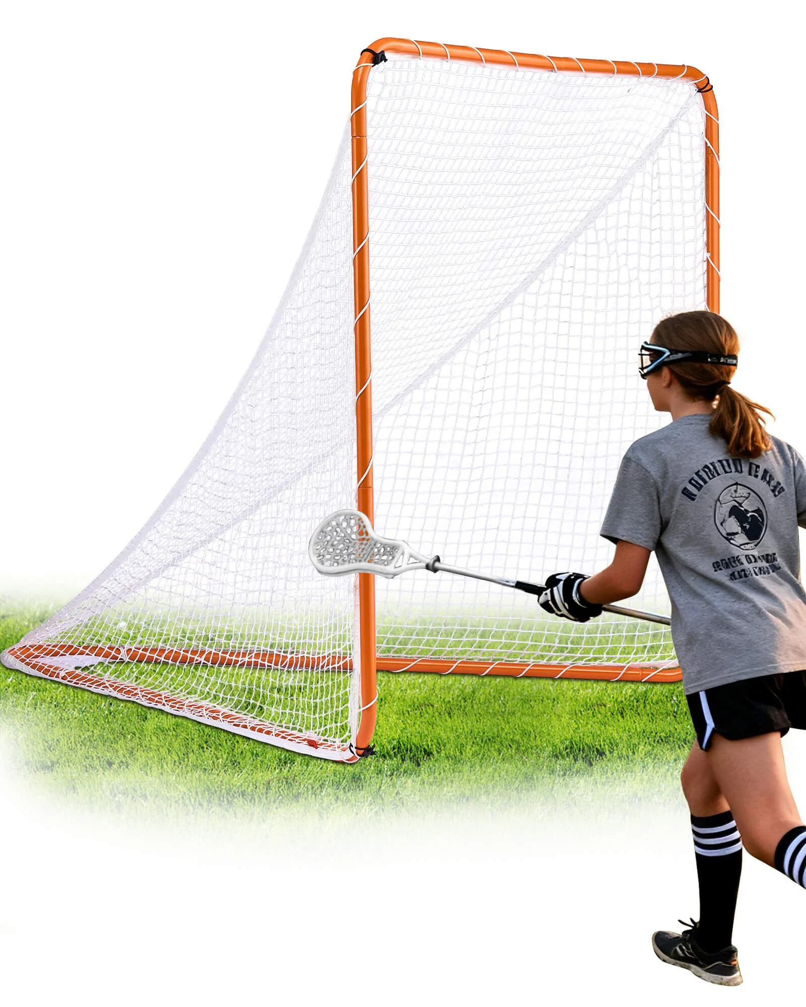 Lacrosse Goal, 6' x 6' Lacrosse Net, Steel Frame Backyard Lacrosse Training Equipment, Portable Lacrosse Goal with Carry Bag, Quick & Easy Setup, Perfect for Youth Adult Training, Orange