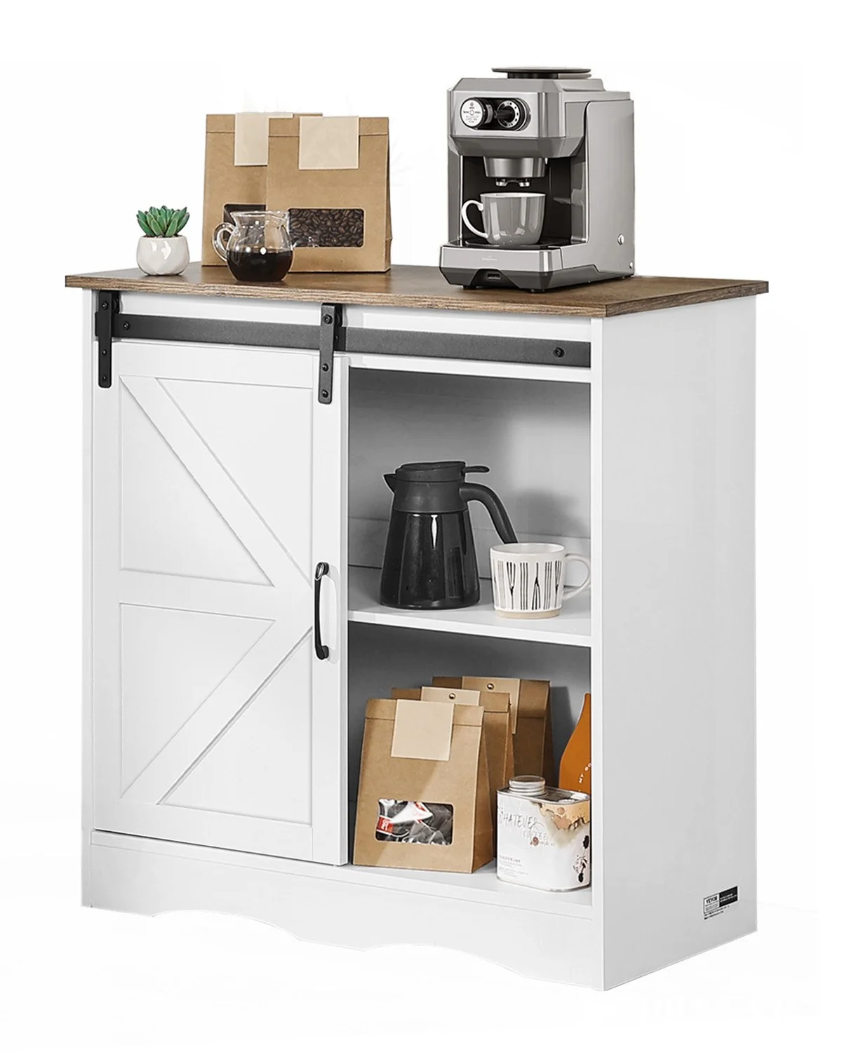 Coffee Bar Cabinet, 31.5 x 13.8 x 31.5 in Farmhouse Coffee Bar Cabinet with 3-Tier Storage, Coffee Bar Table with Barn Door, Farmhouse Sideboard Buffet Cabinet for Living Room, Entryway