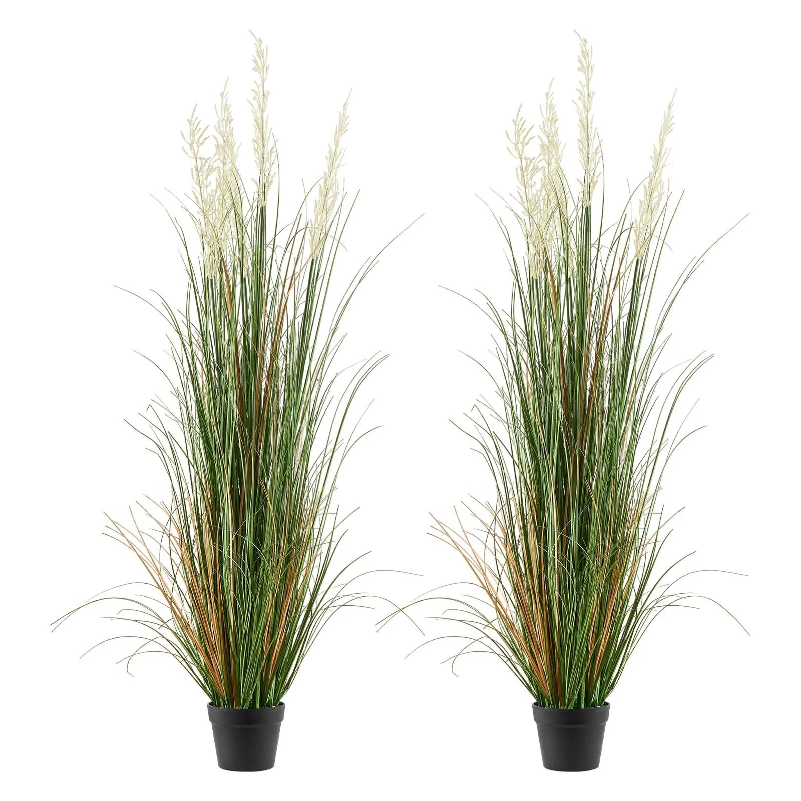 Artificial Grass Plant, 2 Pack 59 inch Faux Reed Flower Grass in Pot, Premium PVC Fake Greenery Shrubs Plant for Indoor Outdoor House Home Garden Office Room Décor, Housewarming, Green