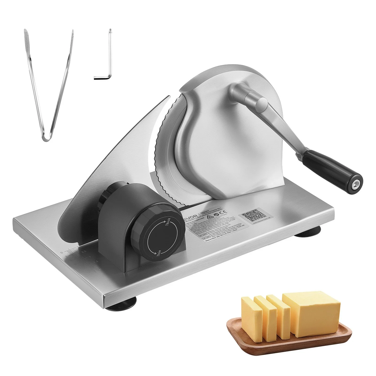 Manual Bread Slicer, 0-0.6" Adjustable Thickness Cheese Cutter, Hand Cranked Slicer for Homemade Bread - with Serrated Stainless Steel Blade for Kitchen, Restaurant, Bakery, Party