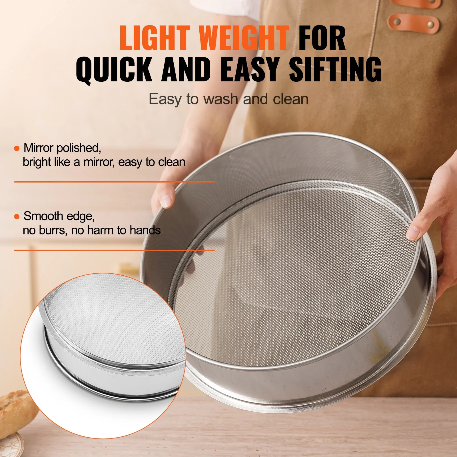 Flour Sieve Fine Mesh, 12 Mesh Flour Sifter, 304 Stainless Steel Fine Mesh Sifter Food-grade, Dia. 12.6" Fine Mesh Strainers for Baking, 5 Sizes Mesh hole for Mungbean, Rice, Flour, Pearl Powder - Image 10