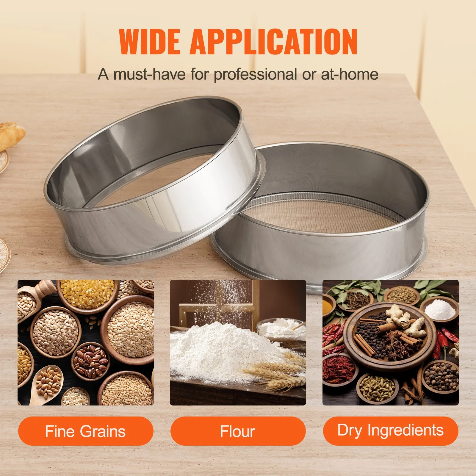 Flour Sieve Fine Mesh, 12 Mesh Flour Sifter, 304 Stainless Steel Fine Mesh Sifter Food-grade, Dia. 12.6" Fine Mesh Strainers for Baking, 5 Sizes Mesh hole for Mungbean, Rice, Flour, Pearl Powder - Image 11