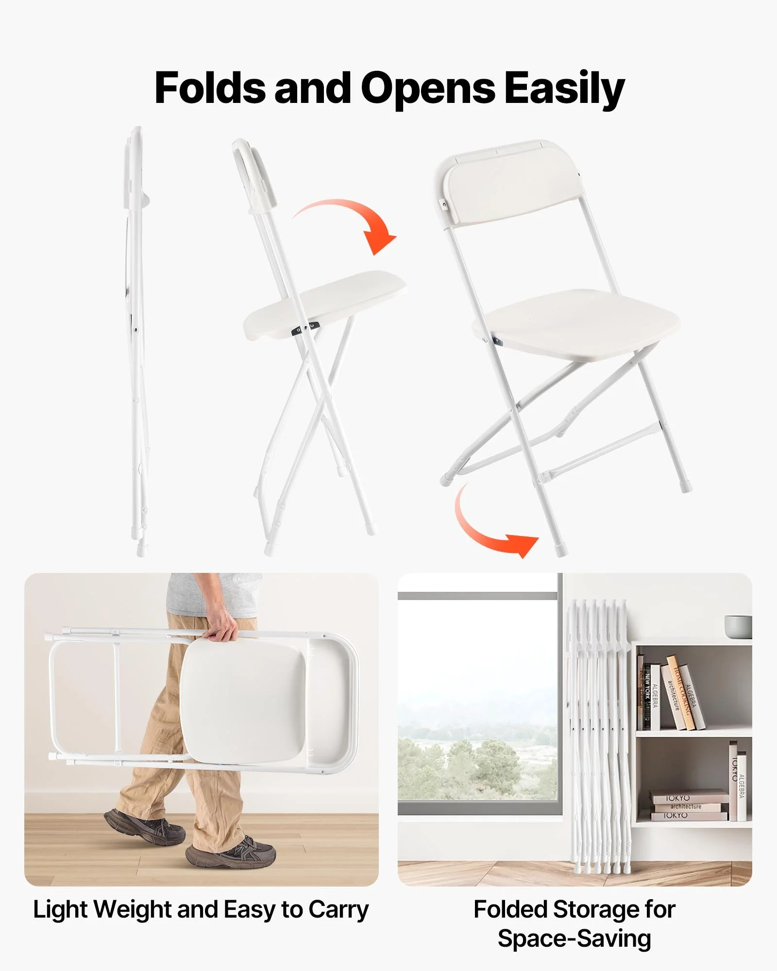 6 Pack Folding Chairs, Foldable Plastic Chairs with Heavy Duty Metal Frame, Portable Folding Card Table Chairs, Stackable Indoor Outdoor Seats for Home, Yard, Garden, Parties, Events, White - Image 11