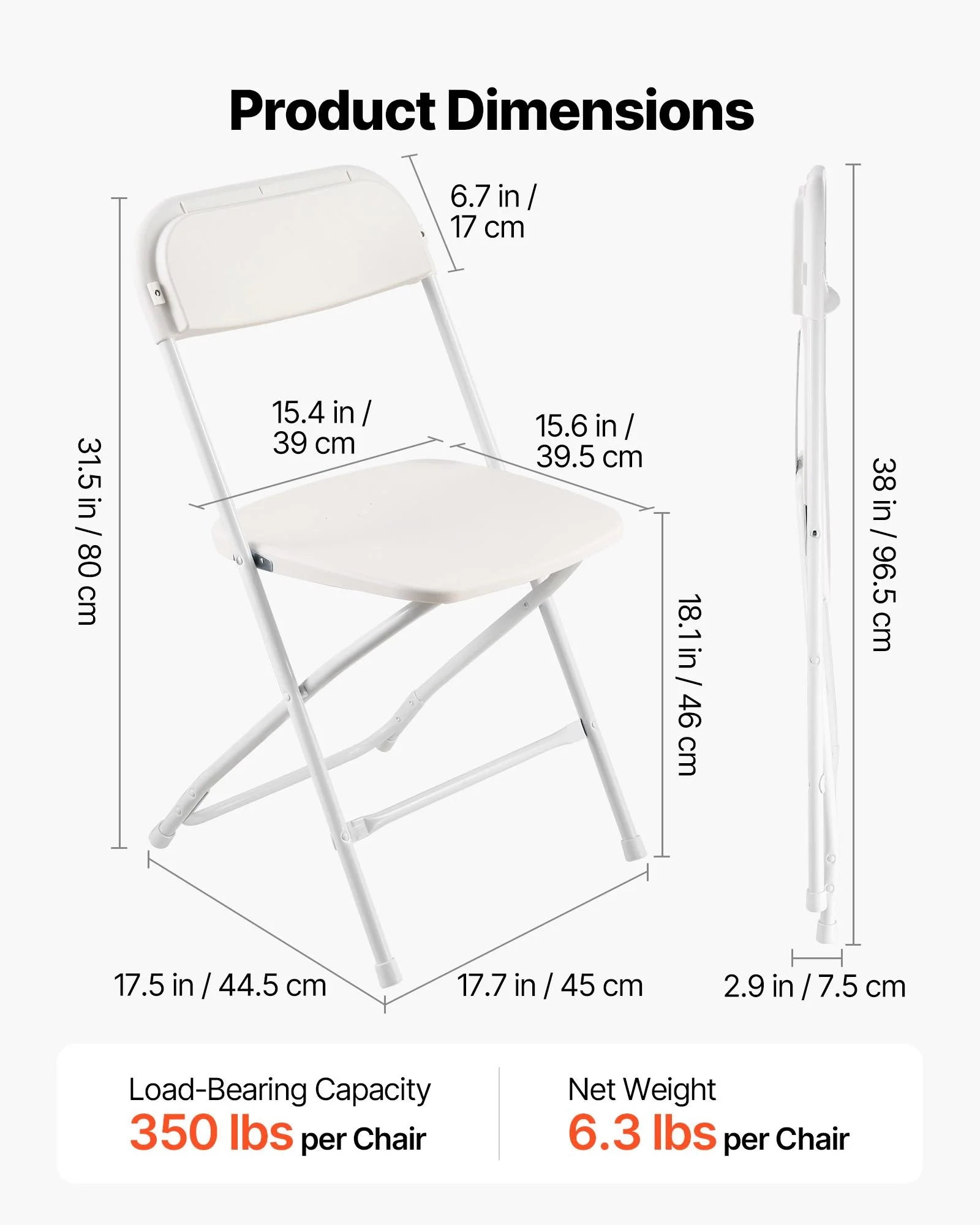 6 Pack Folding Chairs, Foldable Plastic Chairs with Heavy Duty Metal Frame, Portable Folding Card Table Chairs, Stackable Indoor Outdoor Seats for Home, Yard, Garden, Parties, Events, White - Image 8