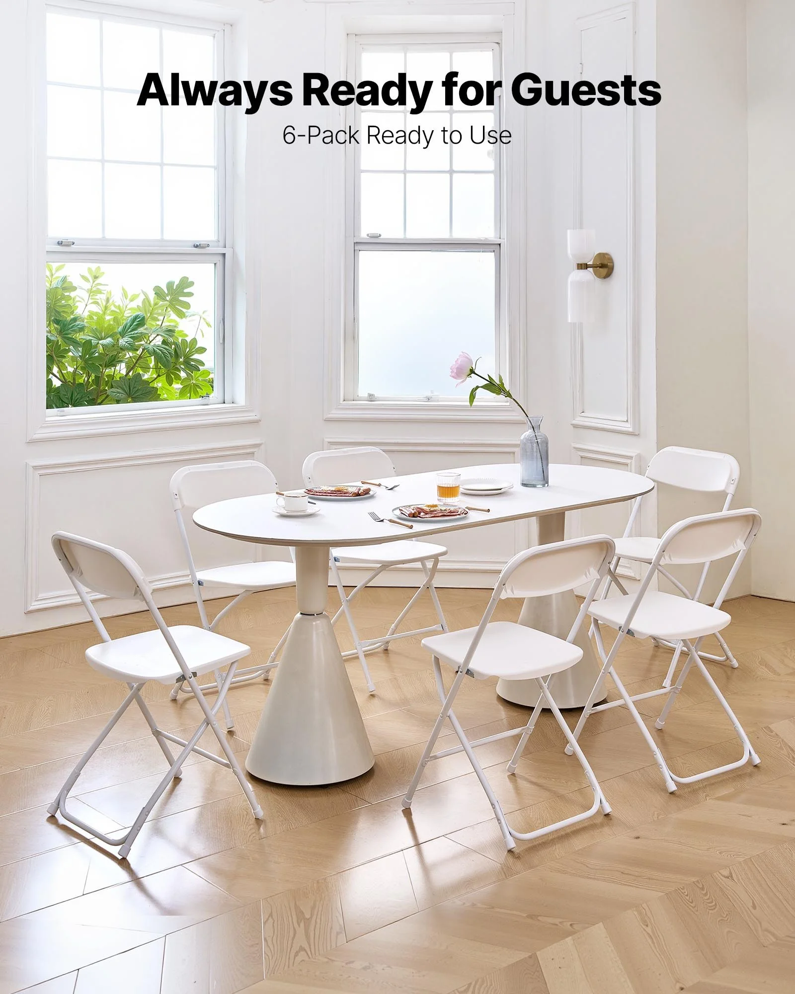 6 Pack Folding Chairs, Foldable Plastic Chairs with Heavy Duty Metal Frame, Portable Folding Card Table Chairs, Stackable Indoor Outdoor Seats for Home, Yard, Garden, Parties, Events, White - Image 7