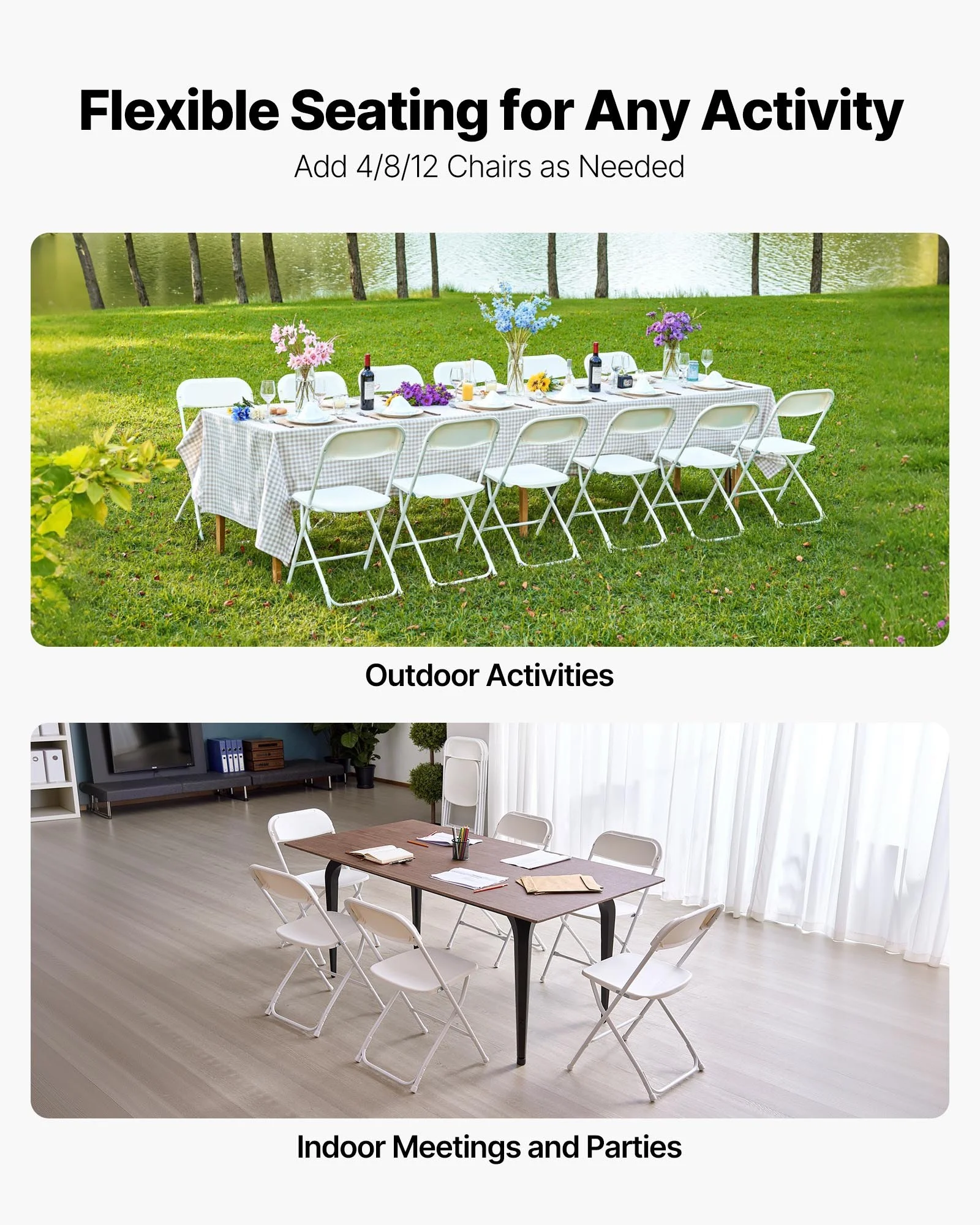 6 Pack Folding Chairs, Foldable Plastic Chairs with Heavy Duty Metal Frame, Portable Folding Card Table Chairs, Stackable Indoor Outdoor Seats for Home, Yard, Garden, Parties, Events, White - Image 12