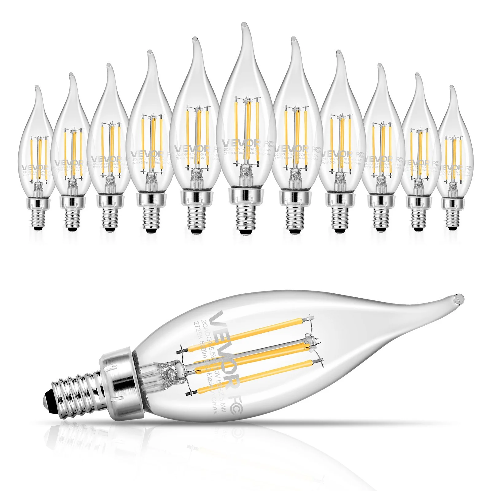 LED Candelabra Bulbs, 12-Pack Dimmable Chandelier Light Bulbs, Vintage Flame Tip Candle Light Bulb with 2725K Warm Lighting, 90+ High CRI & E12 Base for Chandeliers, Wall Sconces & Table Lamps