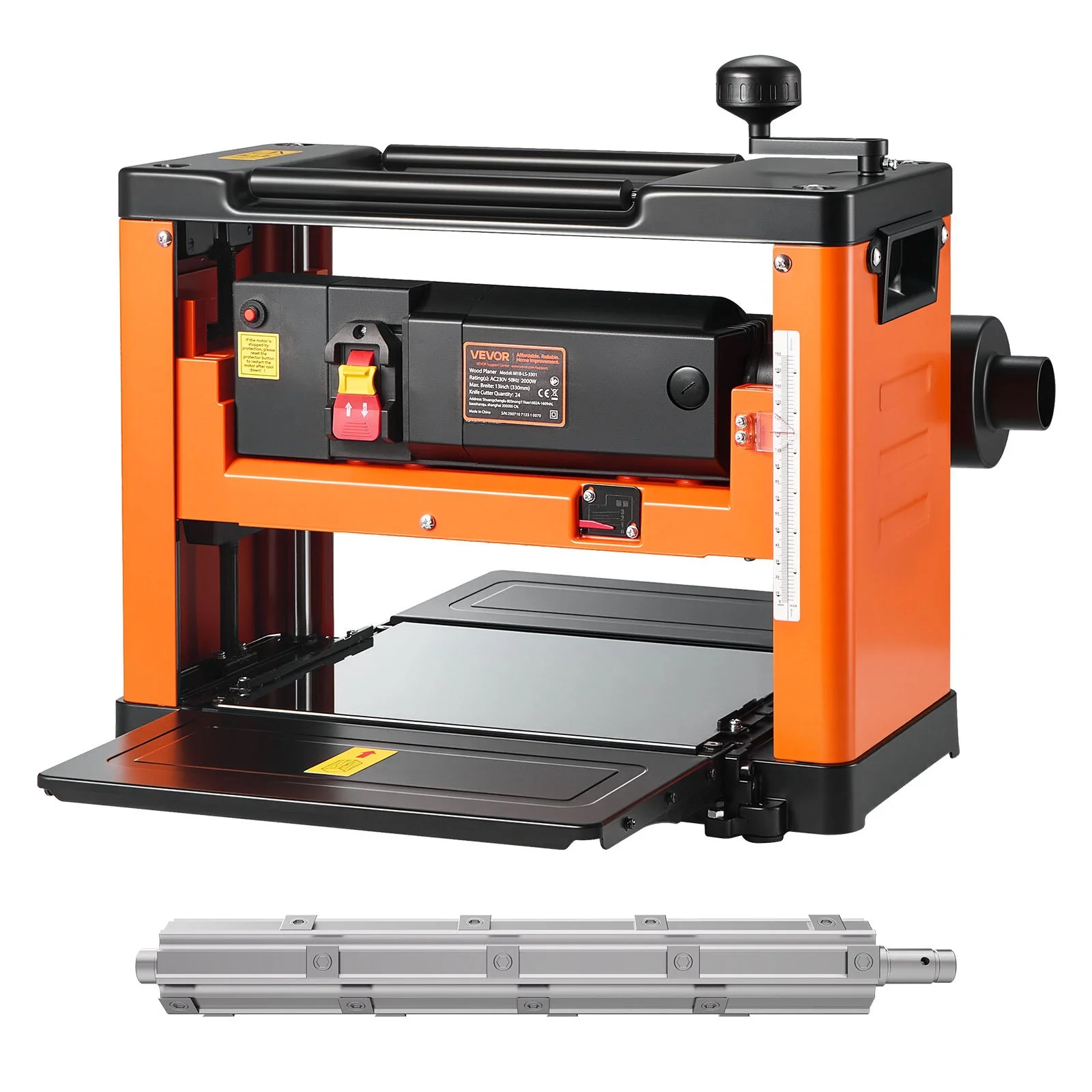 Thickness Planer, 13-Inch Width Worktable, Woodworking Power Benchtop Planer, Spiral-Style Cutterhead with 24 Inserts, 2000W 23500 RPM Powerful Motor, Single Speed, for Hard & Soft Wood Material