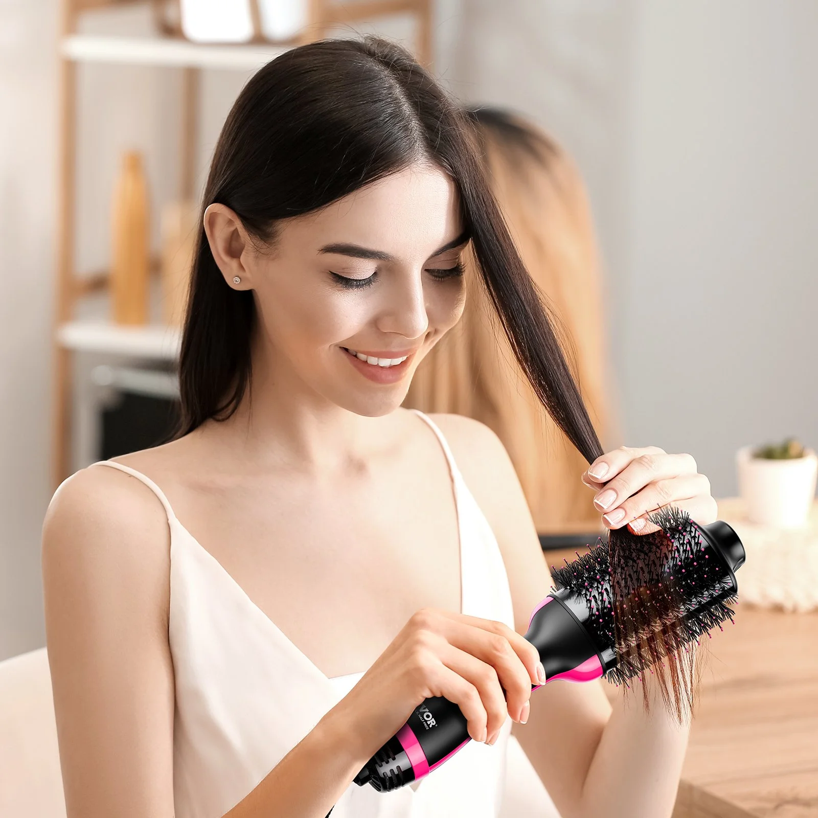 Hair Blow Dryer Brush, 4 in 1 Ionic Hair Styler and Volumizer with Electroplated Titanium & 2.95" Ceramic Coating Oval Barrel, Dual Voltage 110V/240V Hot Air Styling Brush for Salon Home Travel - Image 4
