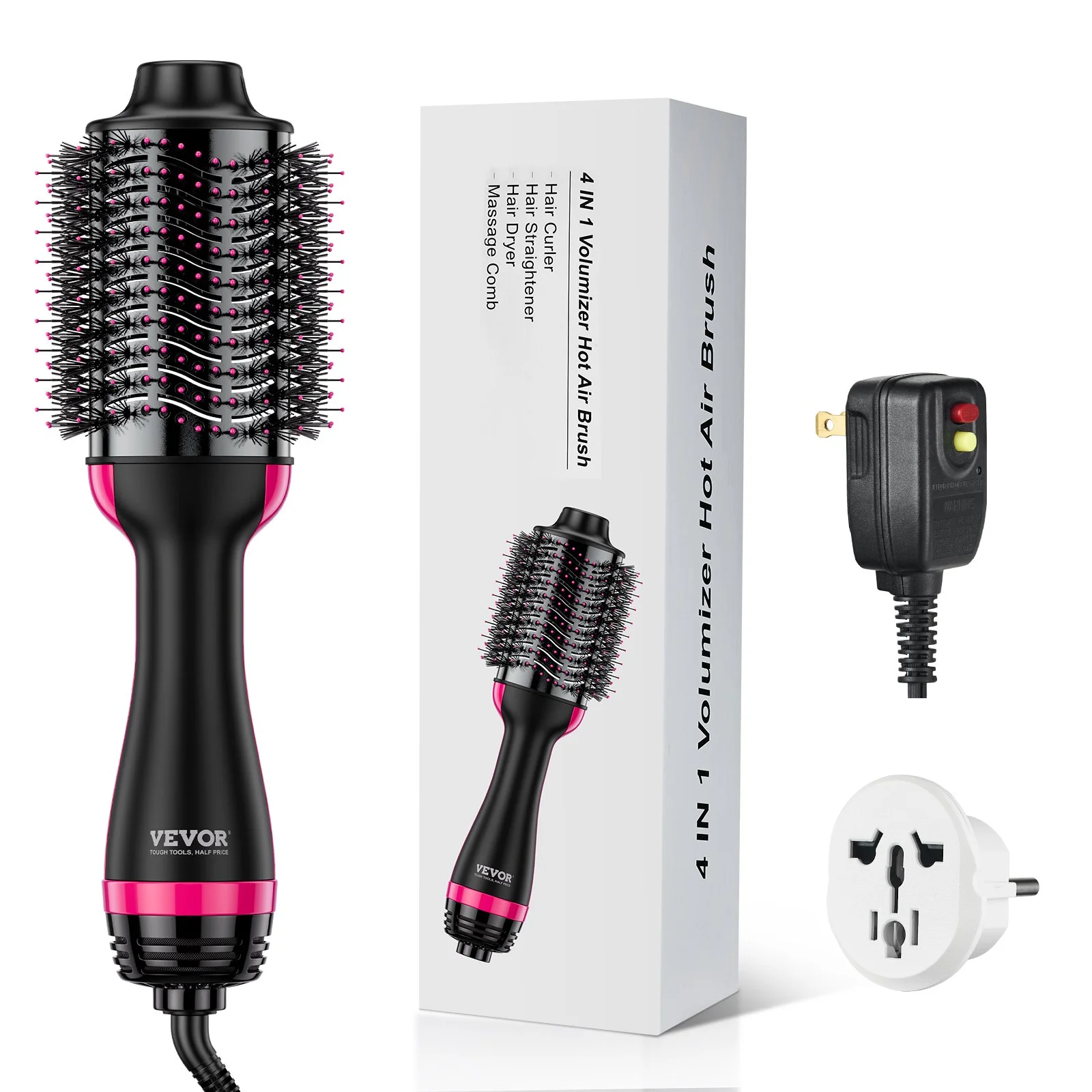 Hair Blow Dryer Brush, 4 in 1 Ionic Hair Styler and Volumizer with Electroplated Titanium & 2.95" Ceramic Coating Oval Barrel, Dual Voltage 110V/240V Hot Air Styling Brush for Salon Home Travel