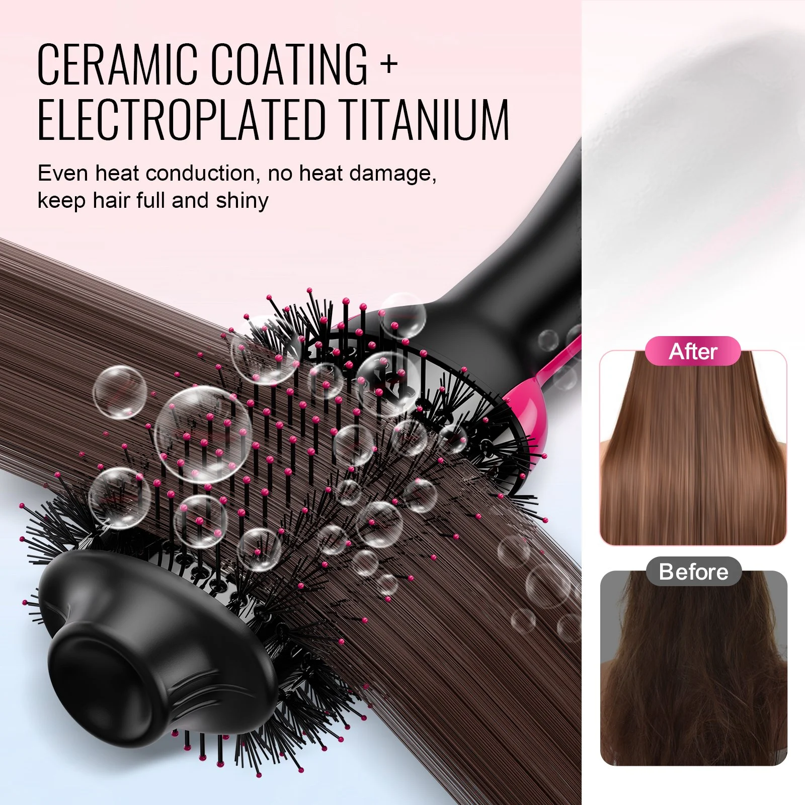Hair Blow Dryer Brush, 4 in 1 Ionic Hair Styler and Volumizer with Electroplated Titanium & 2.95" Ceramic Coating Oval Barrel, Dual Voltage 110V/240V Hot Air Styling Brush for Salon Home Travel - Image 9
