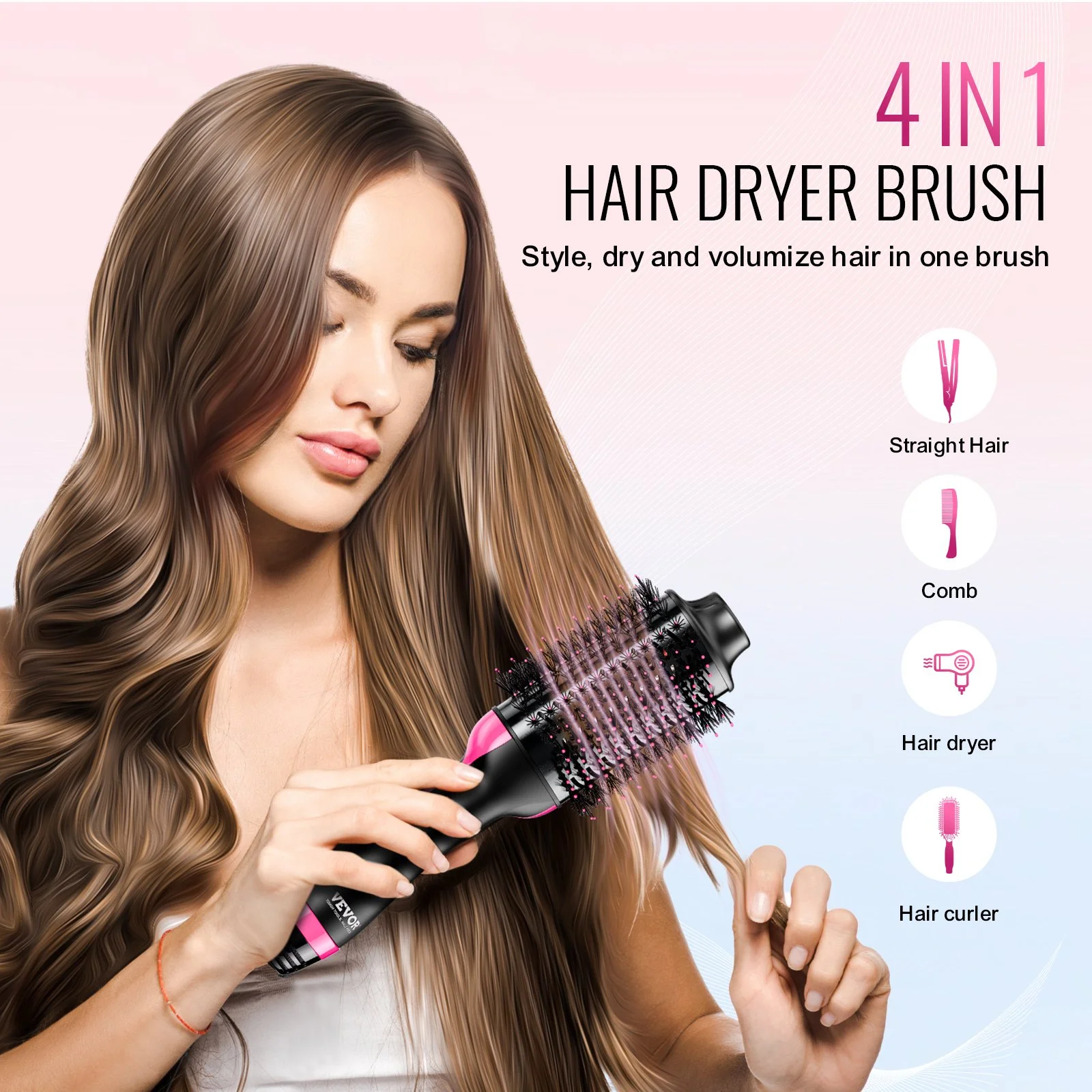 Hair Blow Dryer Brush, 4 in 1 Ionic Hair Styler and Volumizer with Electroplated Titanium & 2.95" Ceramic Coating Oval Barrel, Dual Voltage 110V/240V Hot Air Styling Brush for Salon Home Travel - Image 10