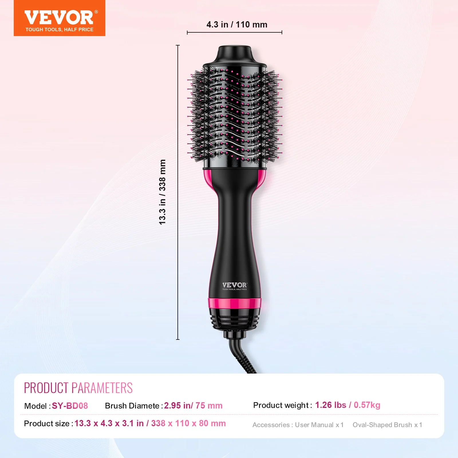 Hair Blow Dryer Brush, 4 in 1 Ionic Hair Styler and Volumizer with Electroplated Titanium & 2.95" Ceramic Coating Oval Barrel, Dual Voltage 110V/240V Hot Air Styling Brush for Salon Home Travel - Image 3
