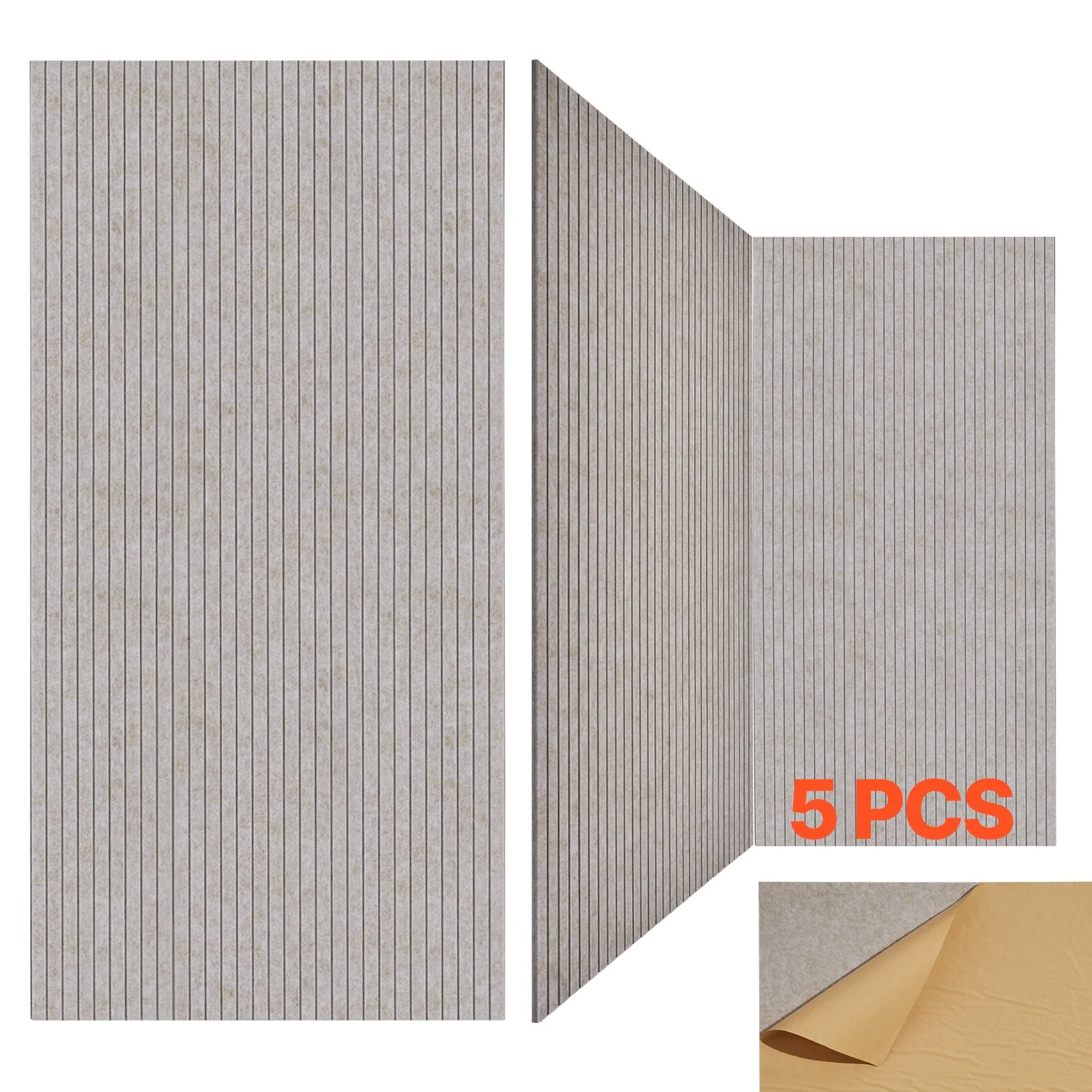 5PCS Acoustic Panels with Self Adhesive, 47.2 x 23.6 inch Sound Proof Foam Panels, Polyester Fiber Soundproof Wall Panels High Density, for Home, Studio, Office, Theater, Camel