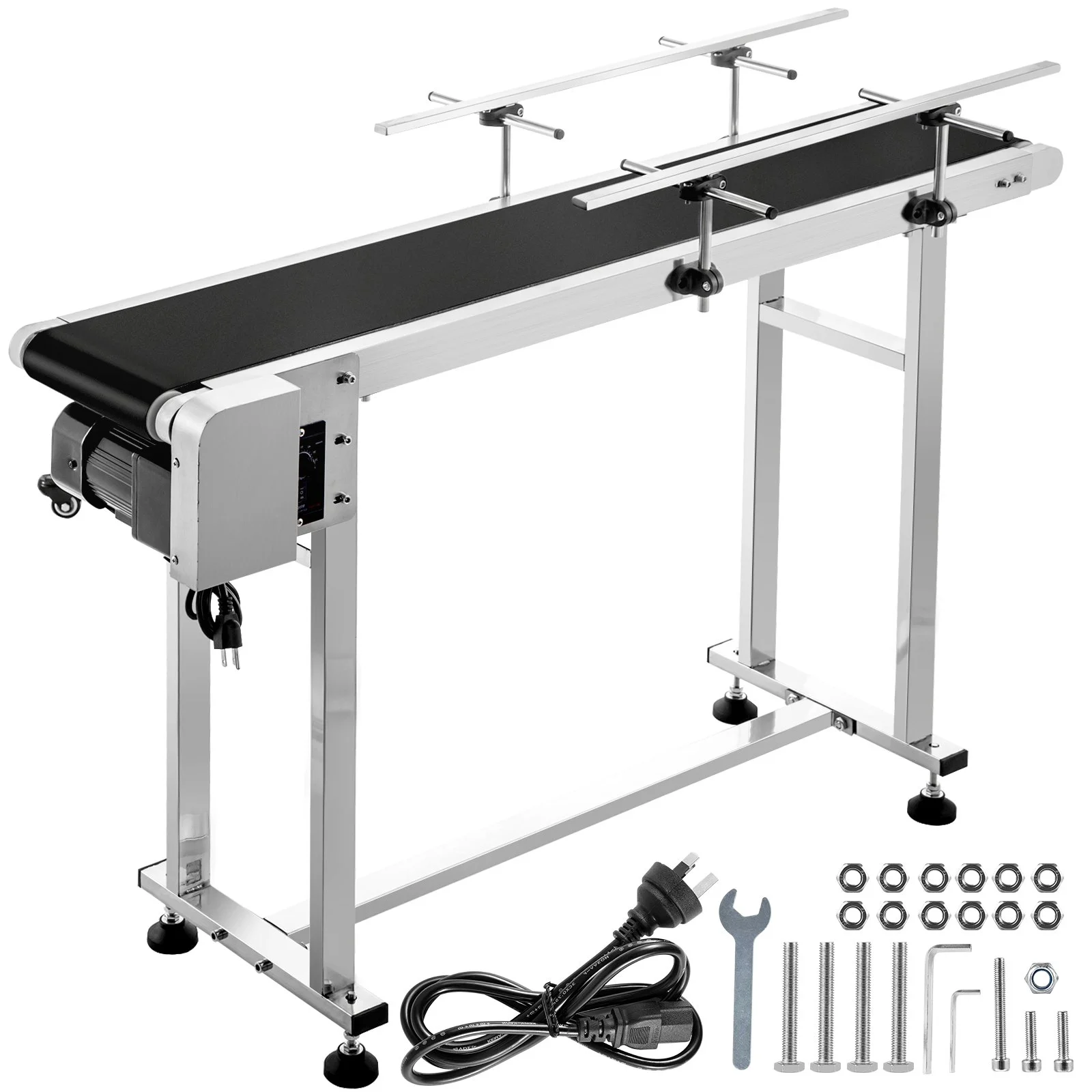 Length 59-Inch Belt Conveyor, Width 15.7-Inch PVC Conveyor Belt, Motorized Conveyor Industrial Transport Conveyor, with Double Guardrails Anti-Static Adjustable Conveyor Table