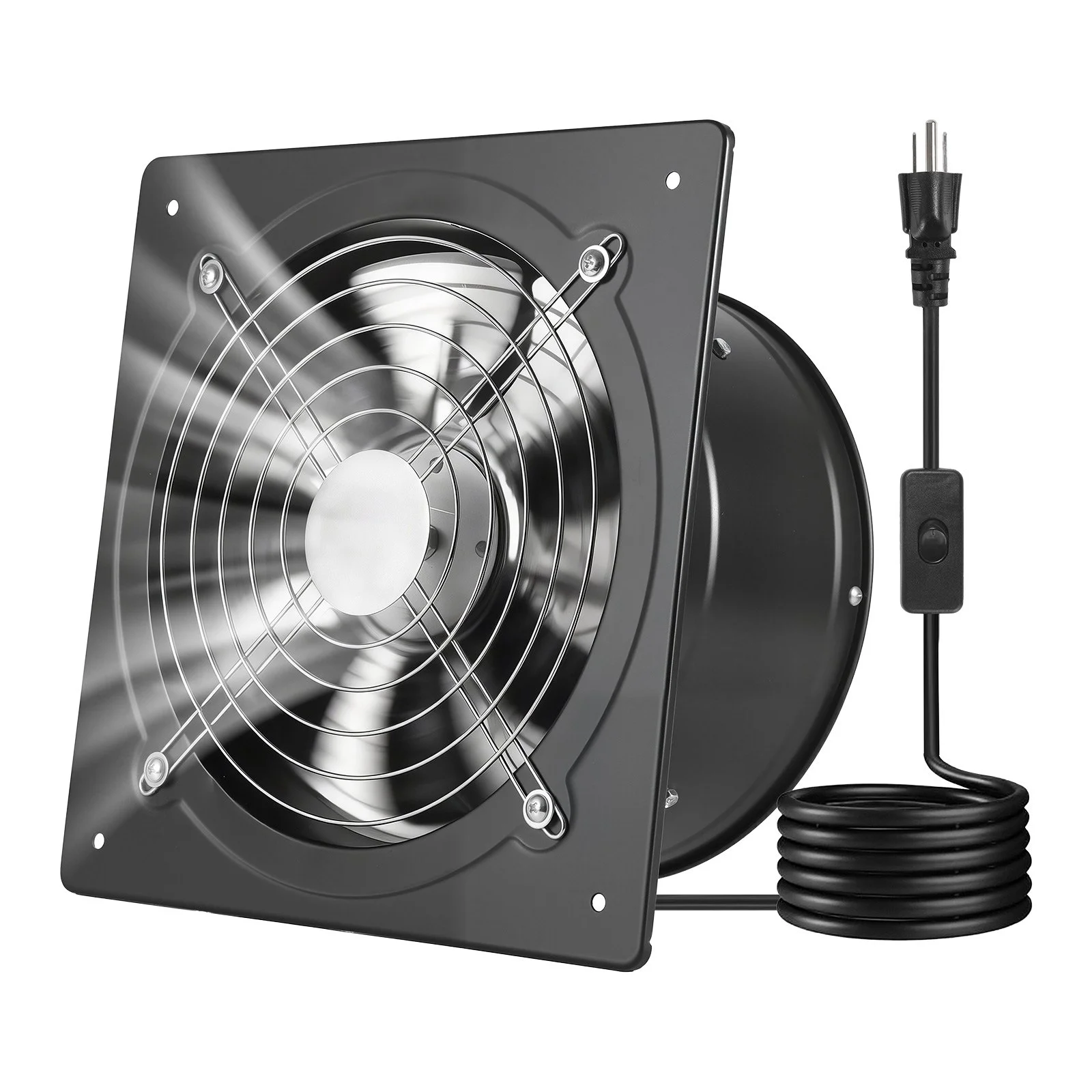 10 Inch Exhaust Fan, 988 CFM High Velocity Wall Mount Vent Fan with On/Off Control, Low Consumption, Portable Ventilation Extractor for Attic,Garage,Basement,Workshop,Kitchen, Chicken Coop,Black