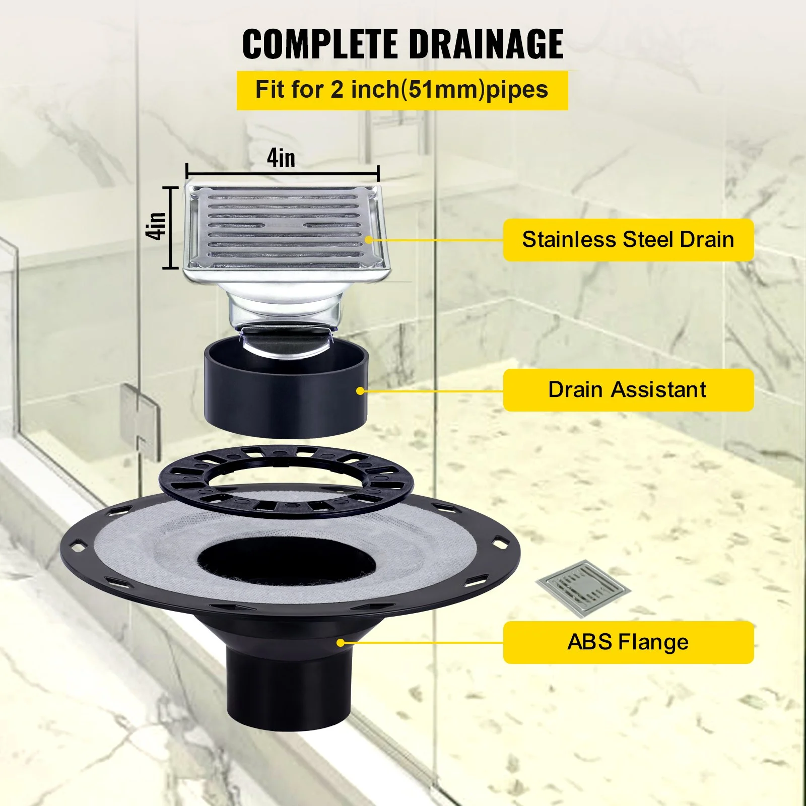 Shower Curb Kit, 38"x60" Watertight Shower Curb Overlay with 4" ABS Central Bonding Flange, 4" Stainless Steel Grate, 2 Cuttable Shower Curb and Trowel, Shower Pan Slope Sticks Fit for Bathr - Image 8