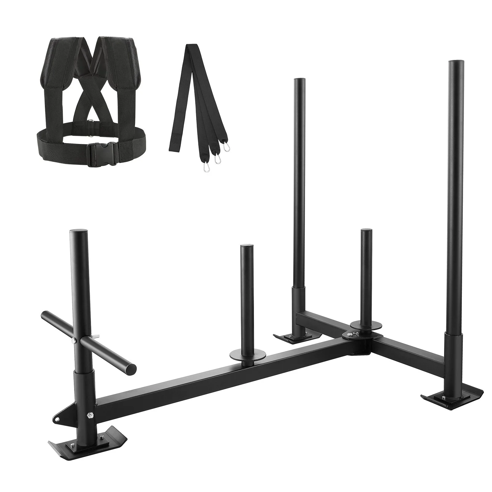 Weight Training Sled, Pull Push Power Sled with Handle, Fitness Strength Resistance Training, Steel Workout Equipment for Athletic Exercise & Speed Improvement, Fit for 2" Weight Plate, Black