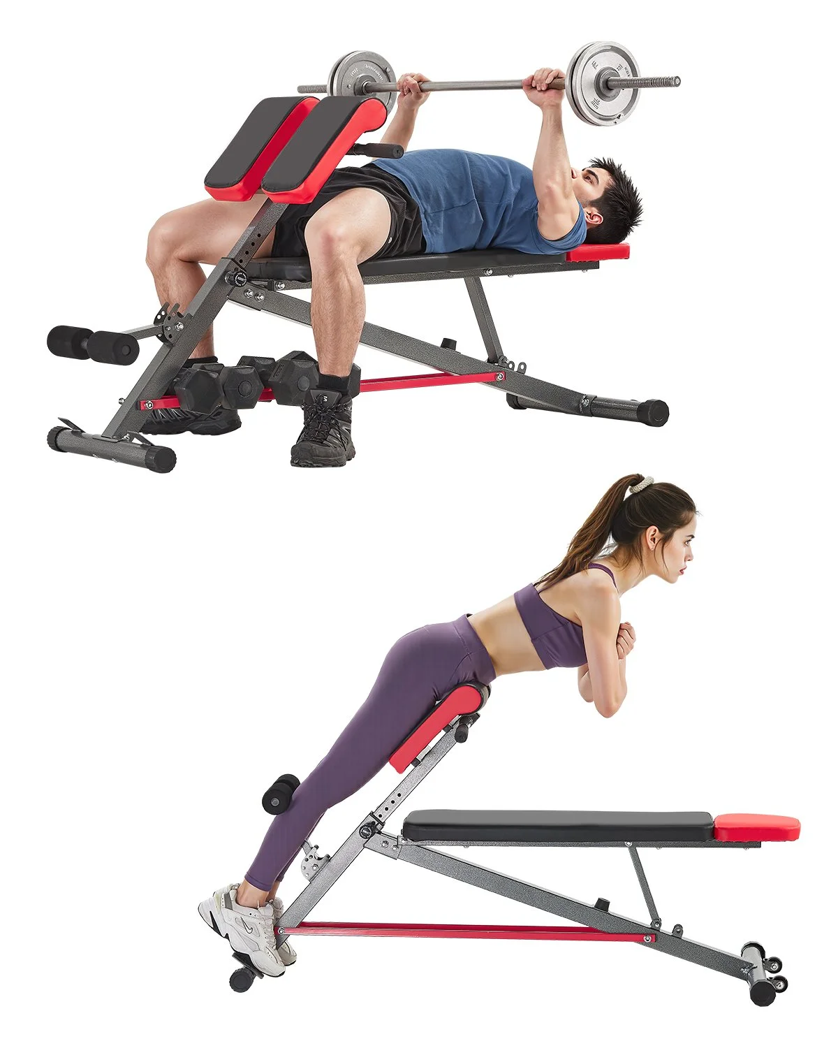 Multi-Functional Weight Bench for Full Body Workout, Roman Chair Hyperextension Bench, 660 lbs Adjustable Extension Equipment for Back Arm Core Ab Workout, Sit Up Exercise Machine for Home Gym