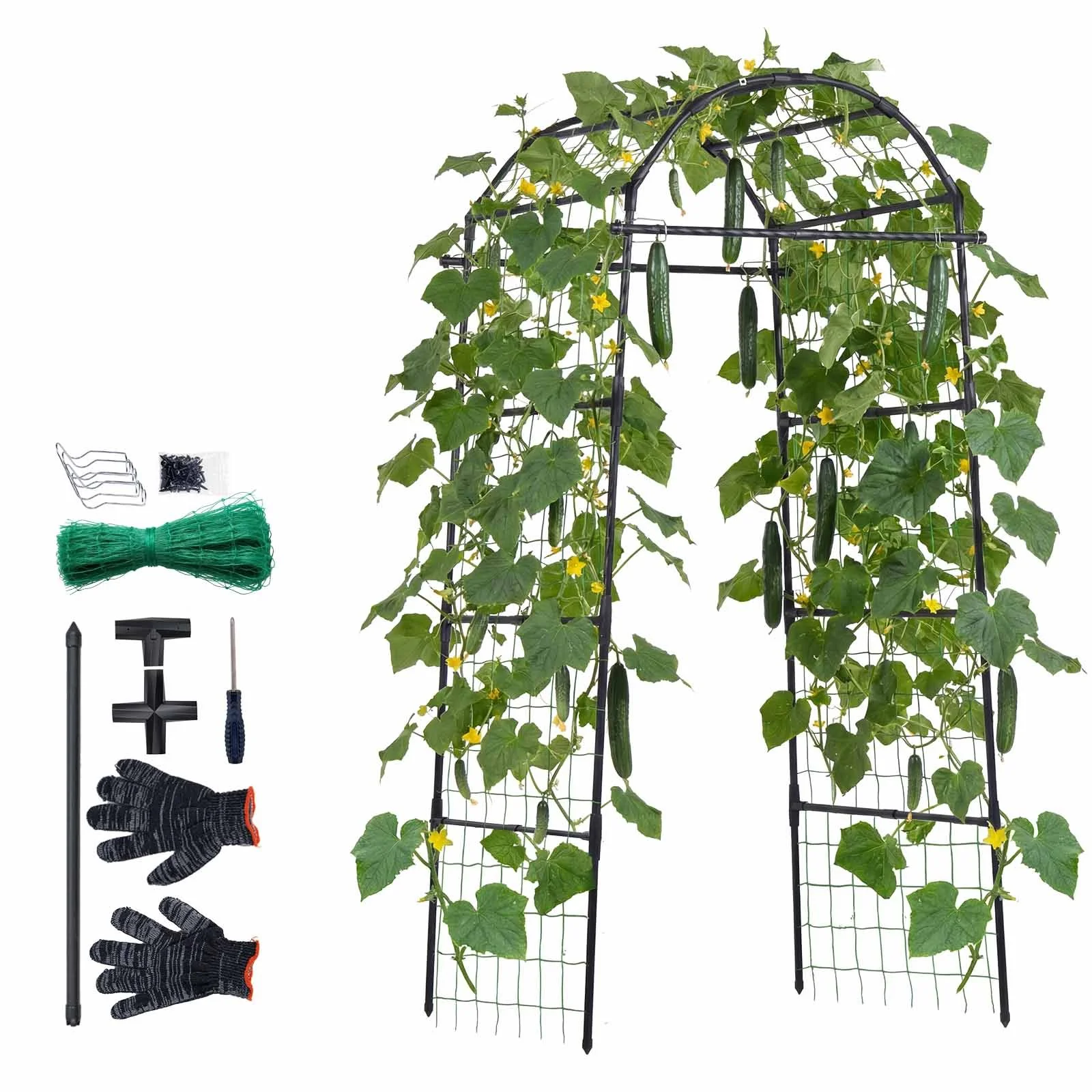 Cucumber Trellis, U-Shape Garden Trellises for Raised Bed, Metal Arch Plant Support for Vine, Climbing Plants Outdoor, Peas, Beans, Zucchini, Tomato, Squash, Flower (32.01 x 31.5 x 80.71 in)
