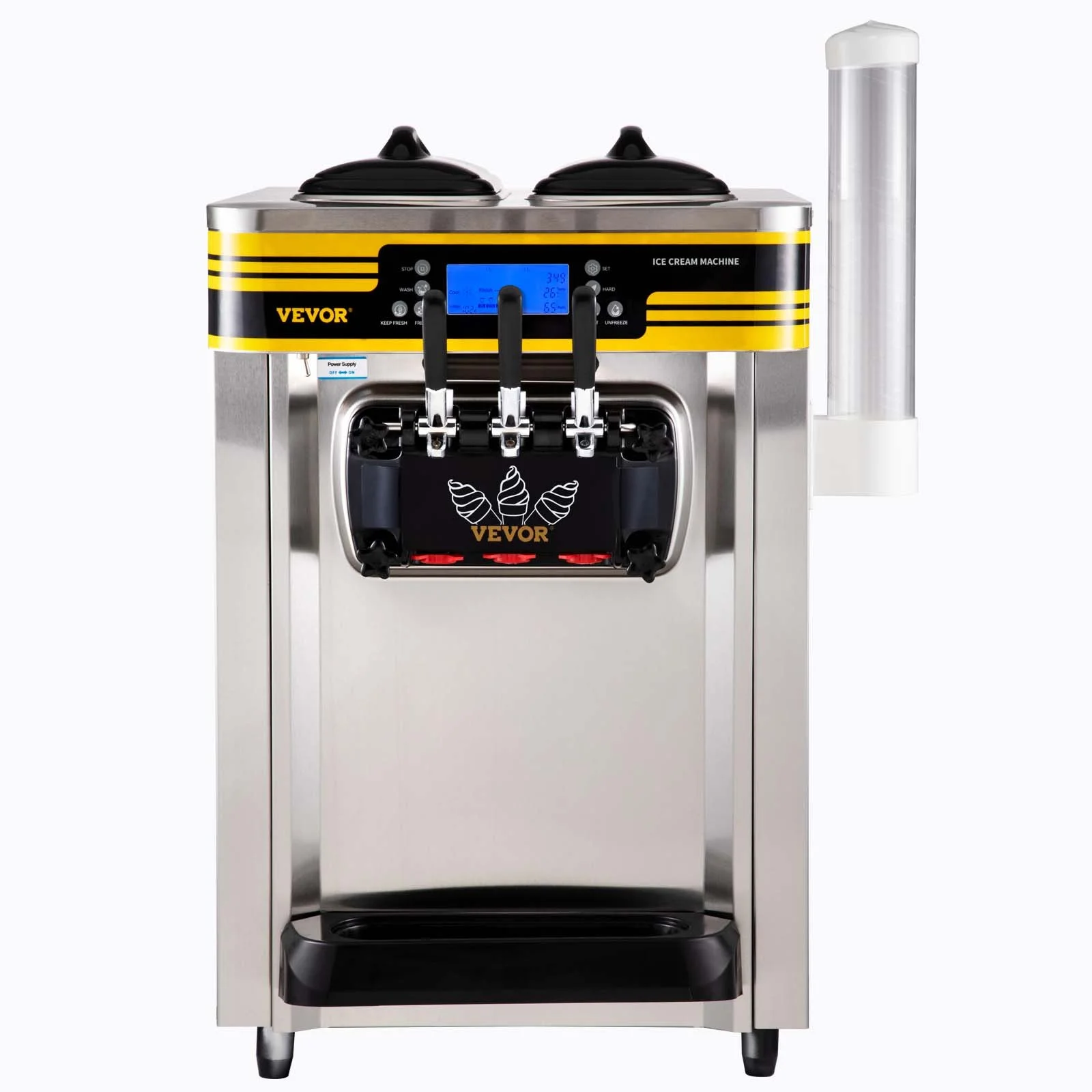 Commercial Ice Cream Maker, 22-30L/H Yield, 2350W Countertop Soft Serve Machine with 2x6L Hopper 2L Cylinder LCD Panel Puffing Shortage Alarm, Frozen Yogurt Maker for Restaurant Snack Bar, Silve - Image 3