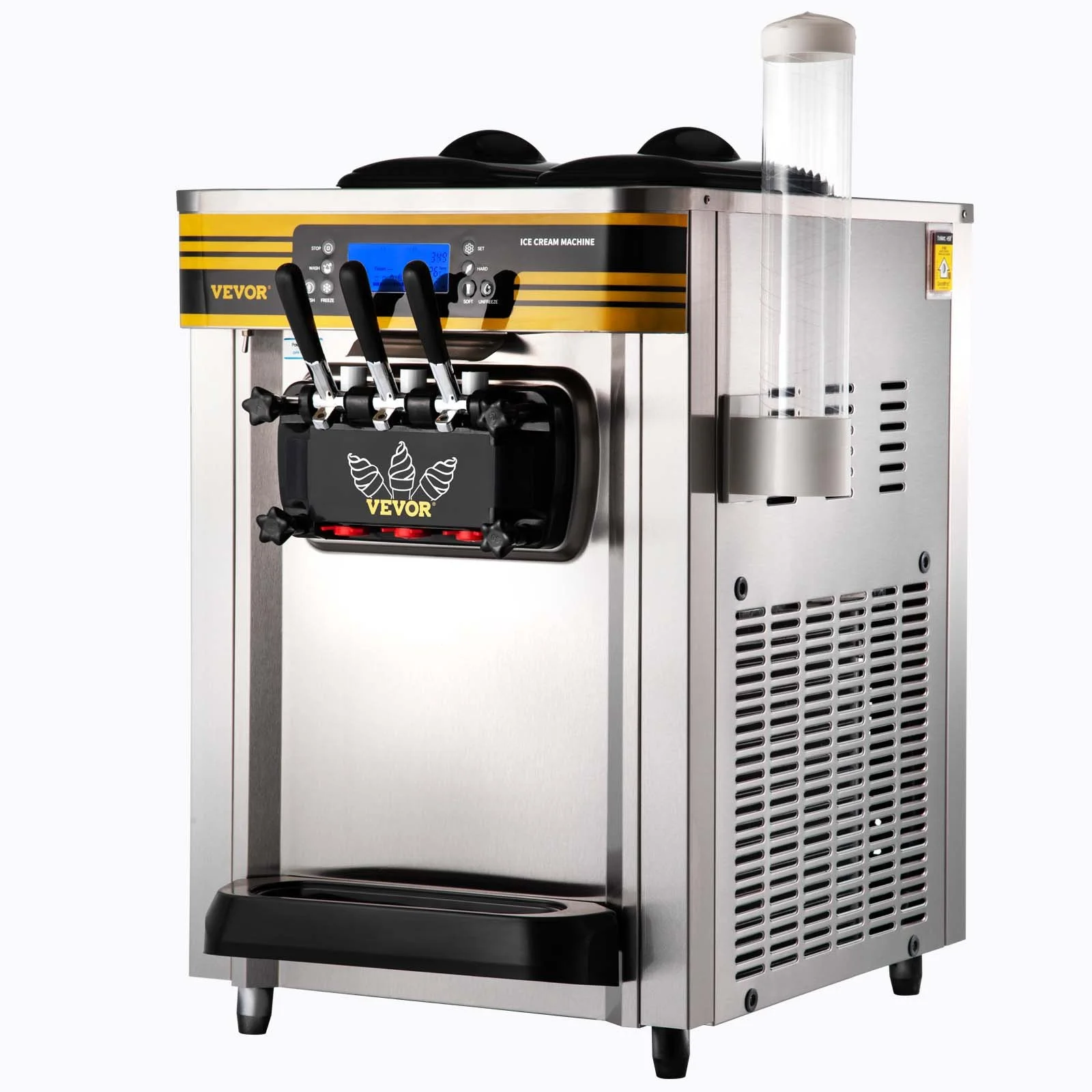Commercial Ice Cream Maker, 22-30L/H Yield, 2350W Countertop Soft Serve Machine with 2x6L Hopper 2L Cylinder LCD Panel Puffing Shortage Alarm, Frozen Yogurt Maker for Restaurant Snack Bar, Silve - Image 4