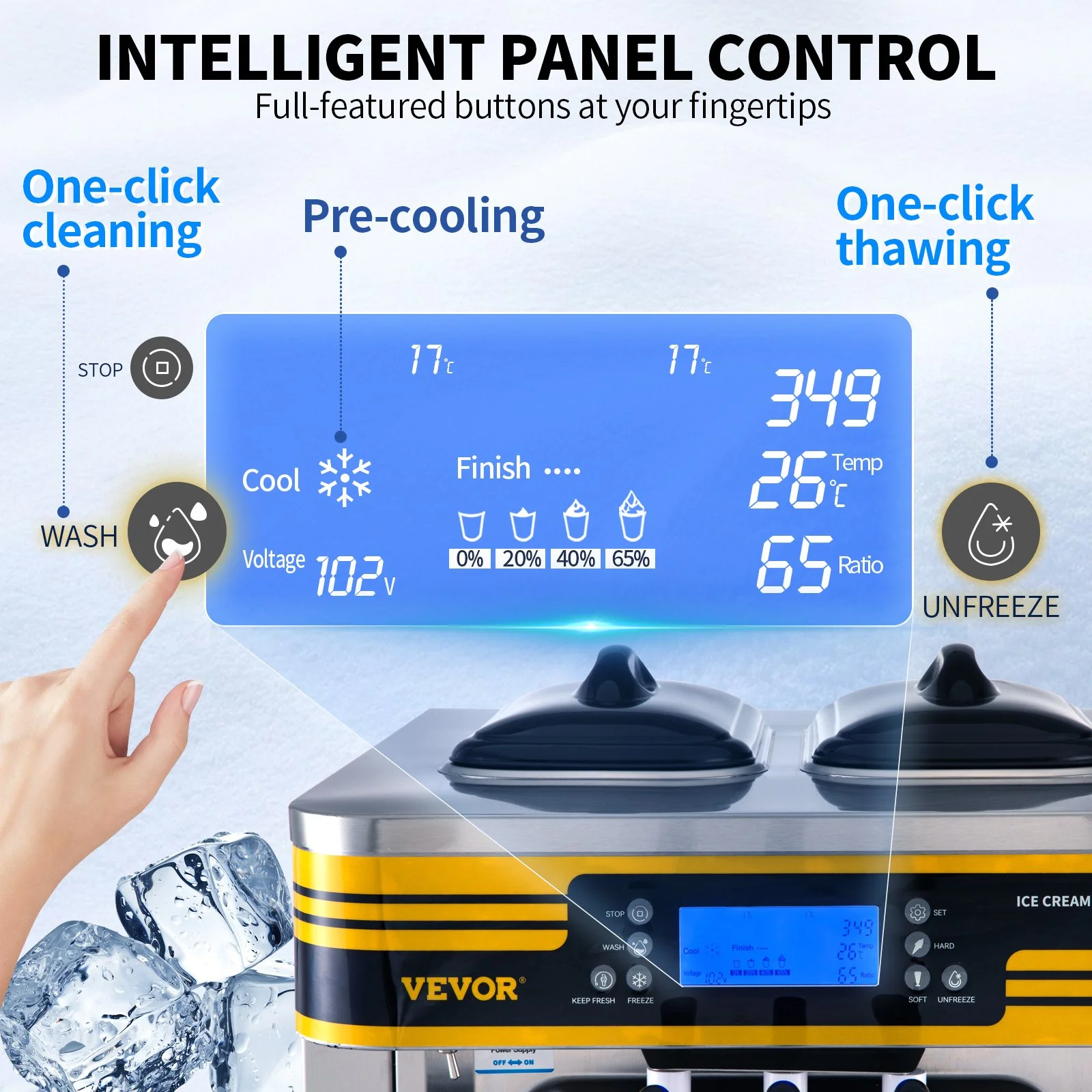 Commercial Ice Cream Maker, 22-30L/H Yield, 2350W Countertop Soft Serve Machine with 2x6L Hopper 2L Cylinder LCD Panel Puffing Shortage Alarm, Frozen Yogurt Maker for Restaurant Snack Bar, Silve - Image 9