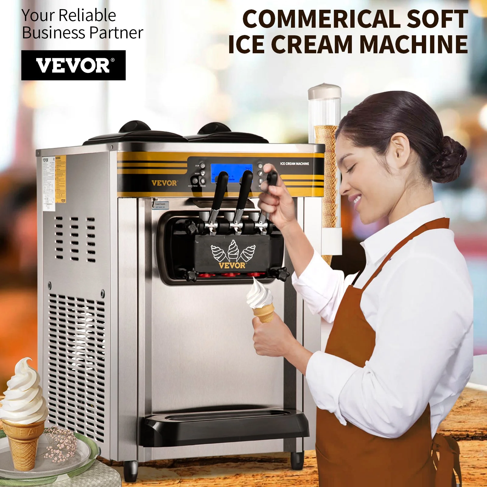 Commercial Ice Cream Maker, 22-30L/H Yield, 2350W Countertop Soft Serve Machine with 2x6L Hopper 2L Cylinder LCD Panel Puffing Shortage Alarm, Frozen Yogurt Maker for Restaurant Snack Bar, Silve - Image 11