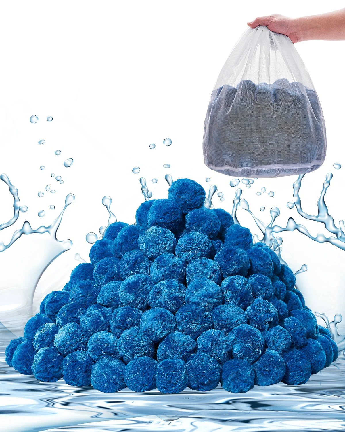 Pool Filter Balls for Sand Filter, 3.1 lbs, Filter Balls Replace Pool Filter Sand, Reusable Blue Polyester Fiber Filter Media with Wash Bag, for Swimming Pool Aquarium Tank Above Ground Pool