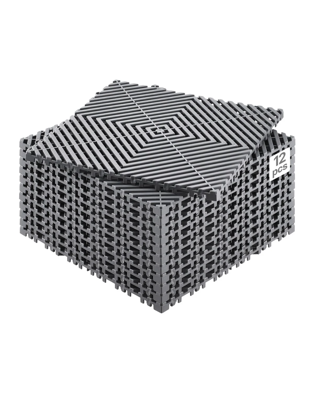 Interlocking Drainage Mat, 12" x 12" Modular Interlocking Cushion, 12 Pcs Splicing Drainage Mats, Non-Slip Gray PP Drainage Floor Tile and Shower Mat, for Garage, Garden, Kitchen & Outdoor