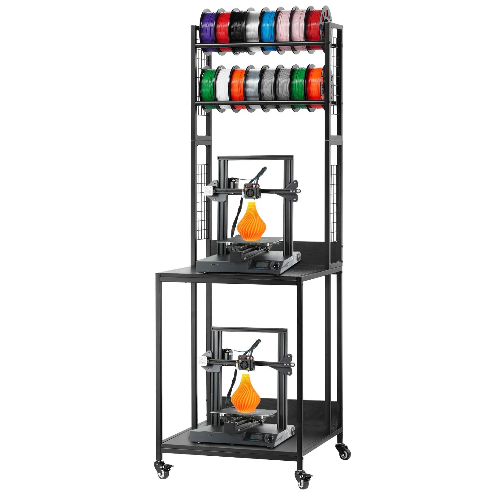 3D Printer Filament Storage Rack, 4-Tier 3D Printer Stand with Filament Storage, Spools Holder Racks Cart with Wheels, Filaments Organzied for 3D Printing Station, Office, Workshop (Shelf Only)