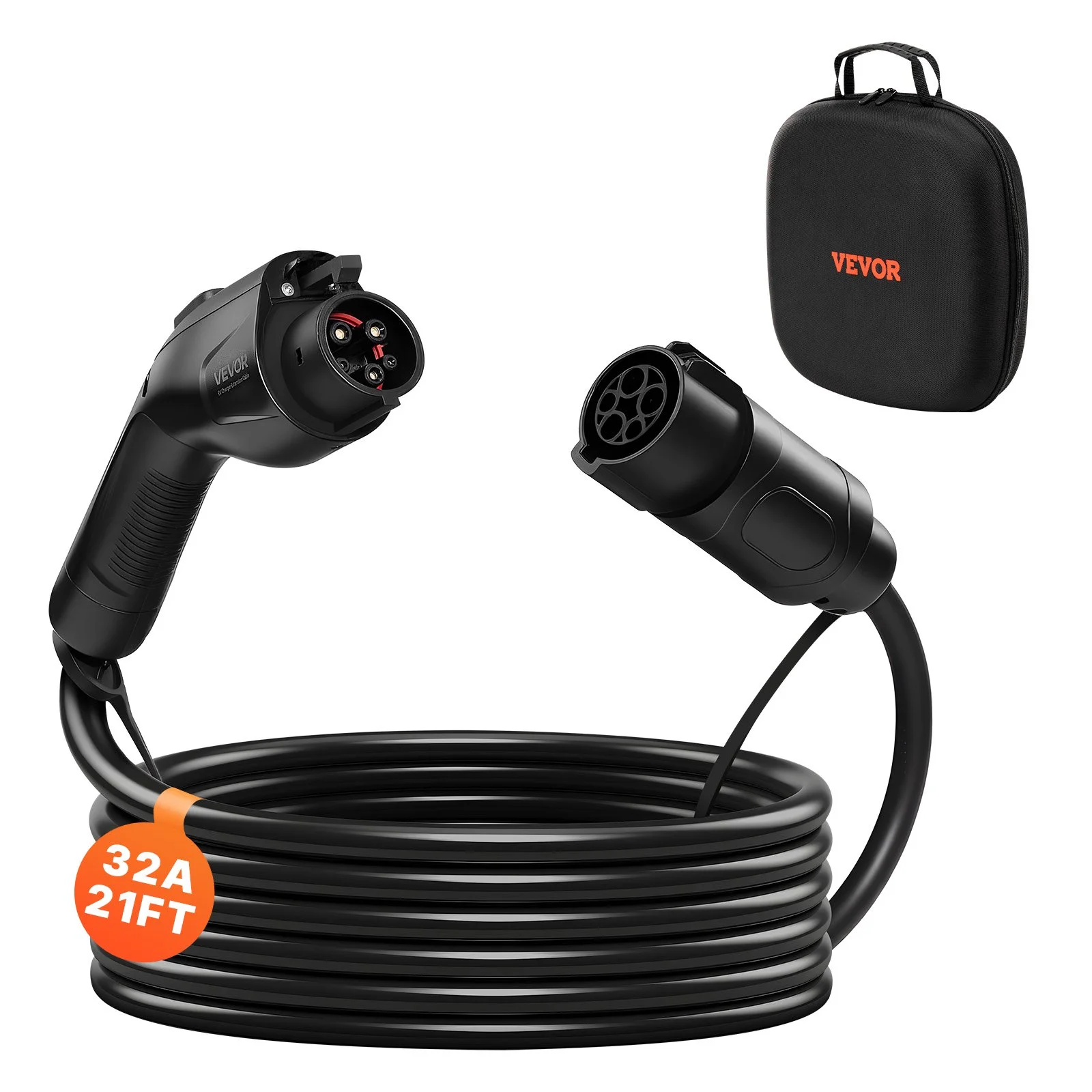 EV Charger Extension Cable, 32Amp 21 ft J1772 Extension Cord Compatible with 120V-240V SAE J1772 Electric Vehicle Chargers, Level 1/Level 2 IP66 Heavy Duty Car Charging Cable with Carrying Bag
