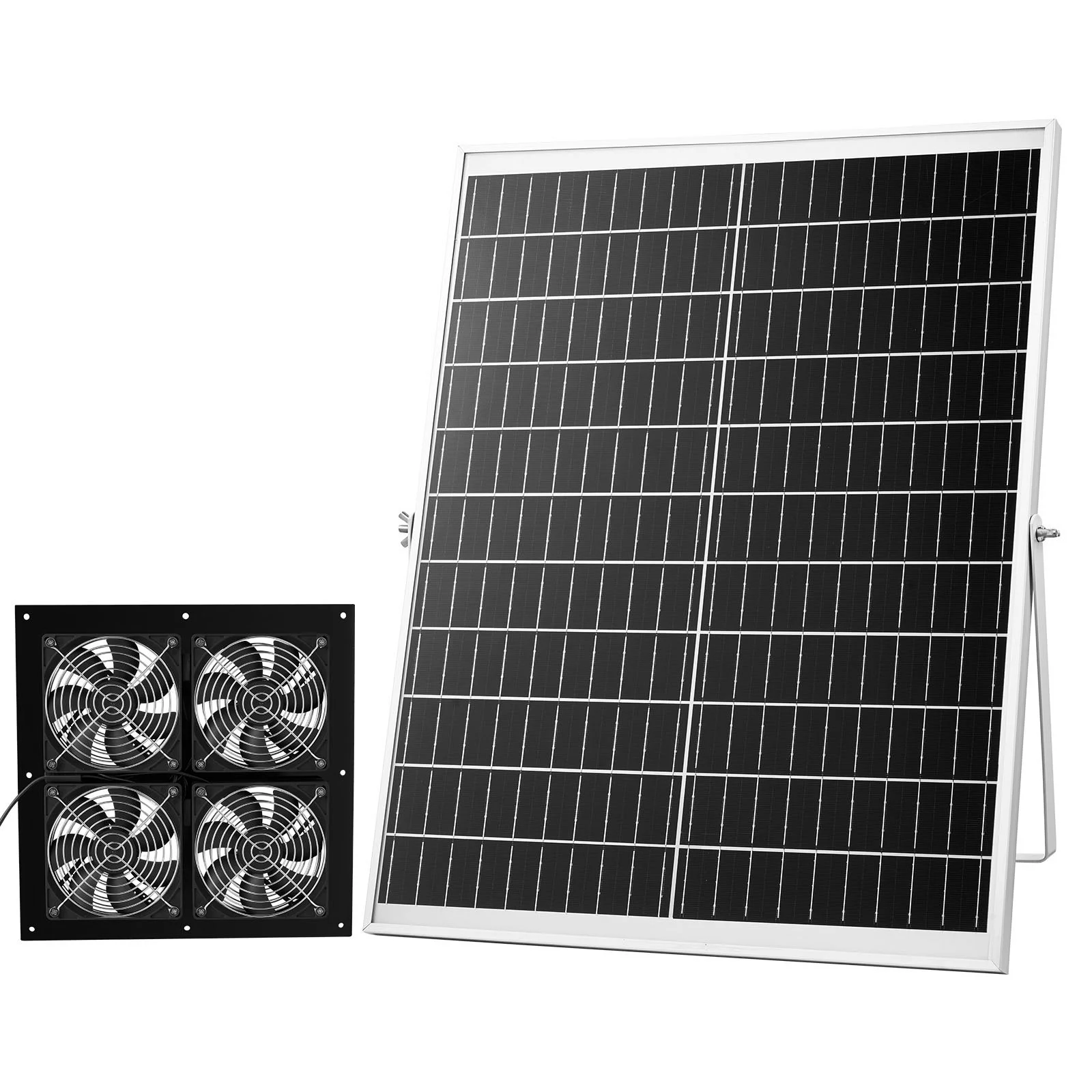 Solar Powered Fan, 25W Solar Panel with 4 Fans, Adjustable Solar Panel Angle, 2668 RPM High-Speed, Flexible Installation, Fast Air Exchange for Greenhouse, Grow Tents, Chicken Coops, Shelters