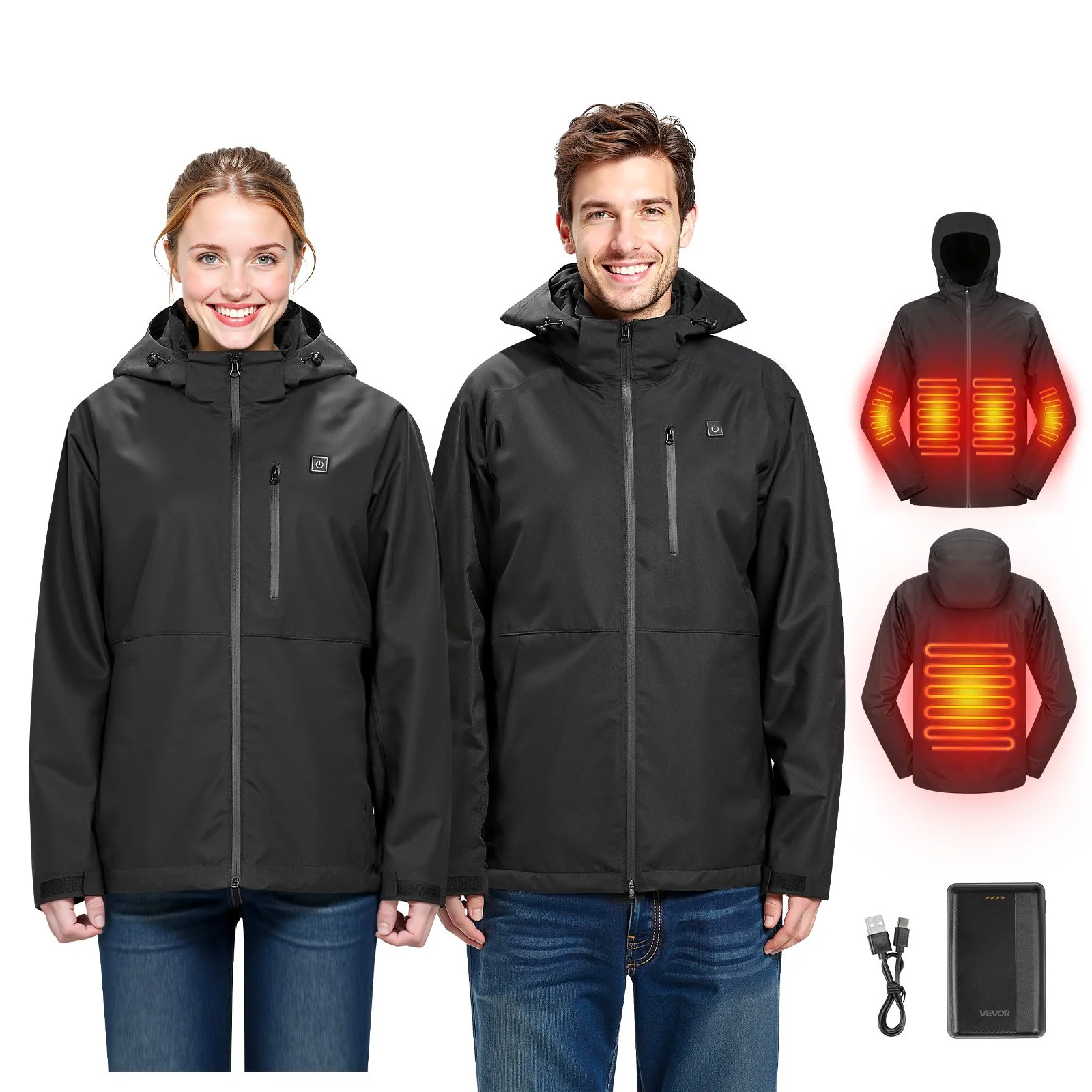 Heated Jacket for Men with 7.4V Battery, Soft Shell Electric Heating Coat, Windproof Waterproof Lightweight Outerwear with 5 Heating Zones & 3 Heat Settings, Machine Washable, L Size