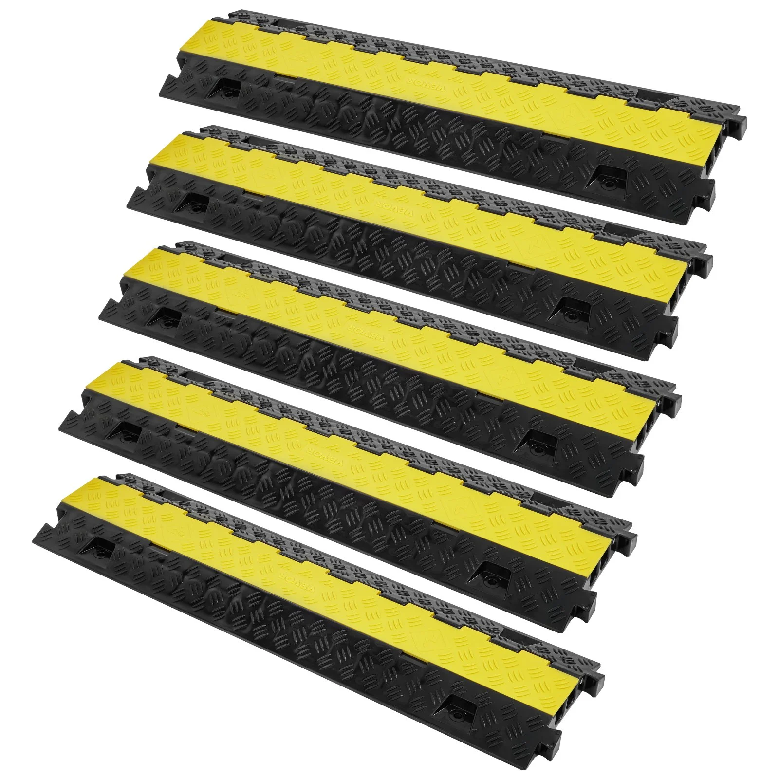 5 PCs Cable Protector Ramp, 2 Channel, 22000 lbs/axle Capacity Heavy Duty TPU Wire Cover Ramp Hose Protector Ramp Driveway, Traffic Speed Bump with TPR Flip-Open Top Cover, for Indoor & Outdoor