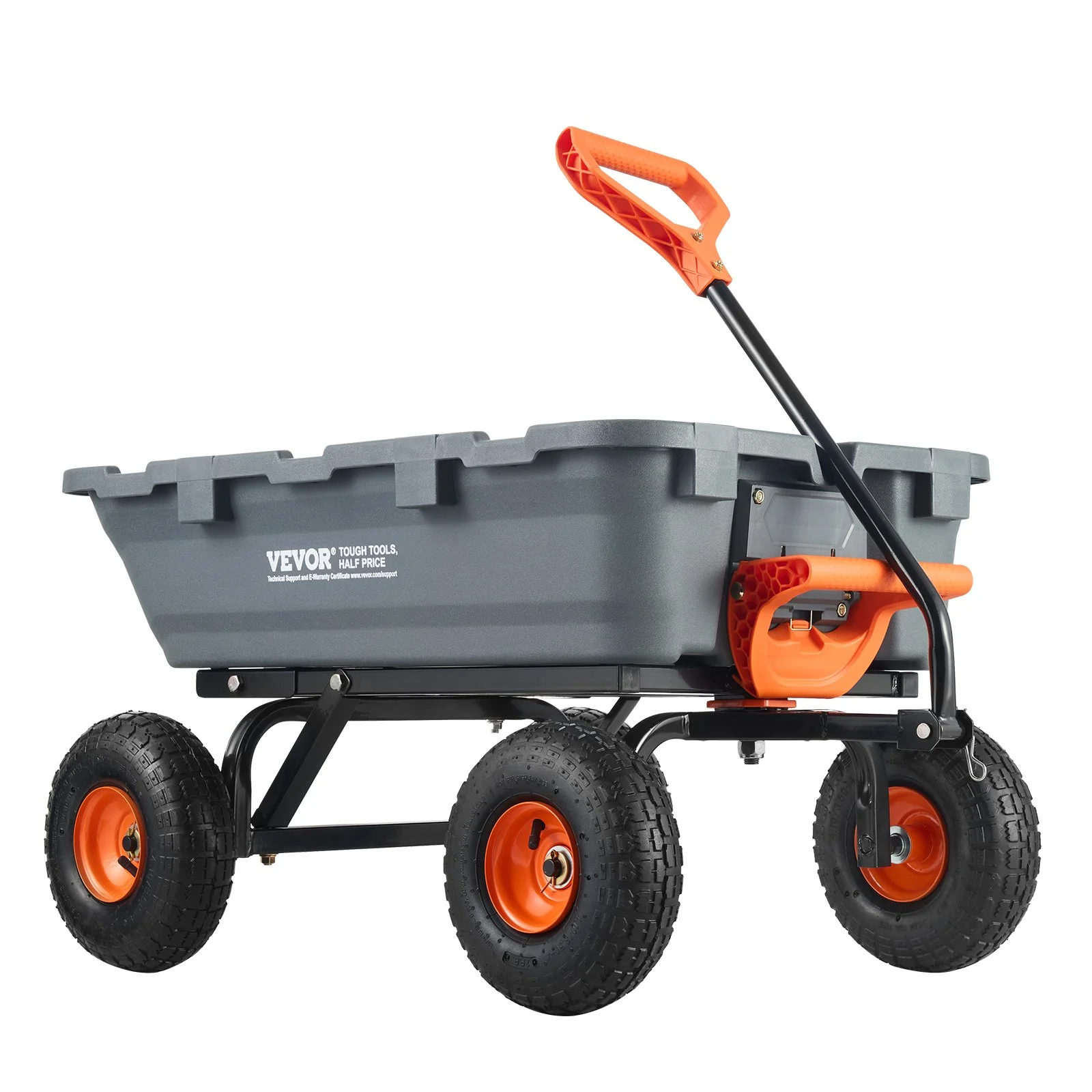 Garden Cart, Durable Poly Dump Cart with Simple Assembly Steel Structure, Versatile Dump Wagon with Dual-Function Handle, Handy Wheelbarrow with 800 lbs Load Capacity, 10 inch Wheels