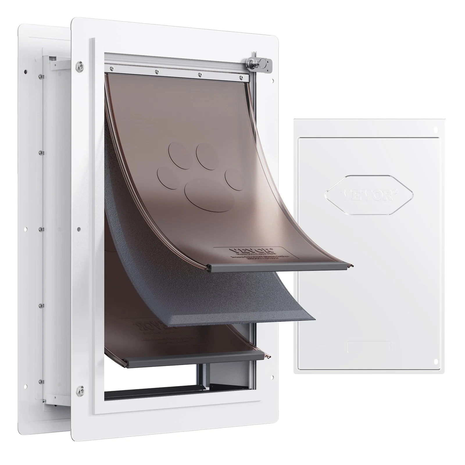 Pet Door, 9.29" x 13.19" Metal Frame with Lock and 3-Flap System, Weatherproof Doggy Door, Easy to Install in Interior or Exterior Walls, Pet Door Suitable for Cat Doggie Kitties (White-Small)