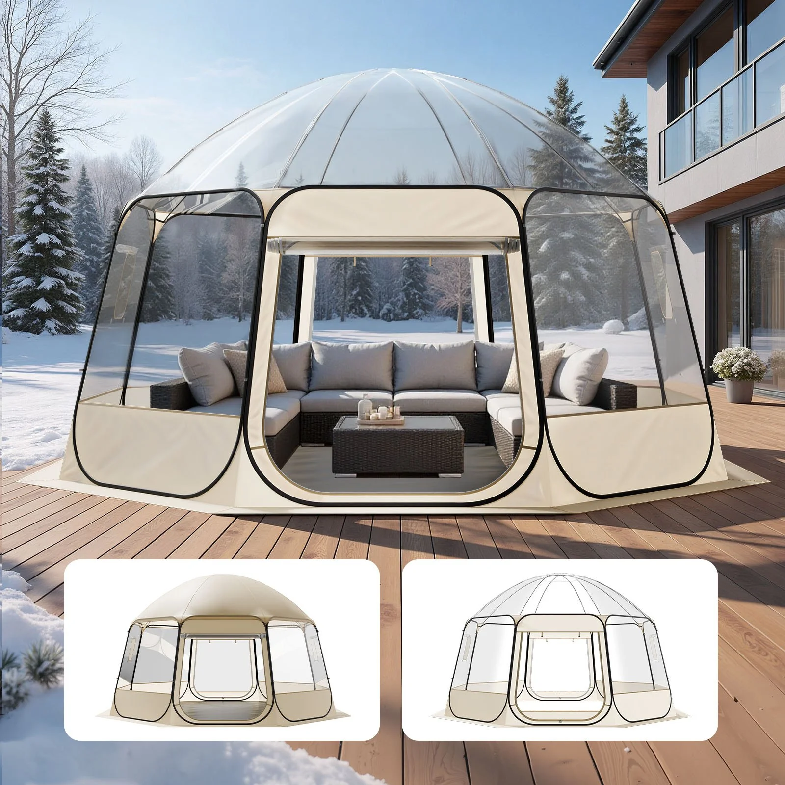 Pop up Bubble Tent, 15 x 13.8 ft Waterproof & UV-Resistant, Clear Camping Tent Shelter, Outdoor Garden Dome Igloo Tents with Windows, 540° Panoramic View, for 12-15 Persons Patio Backyard