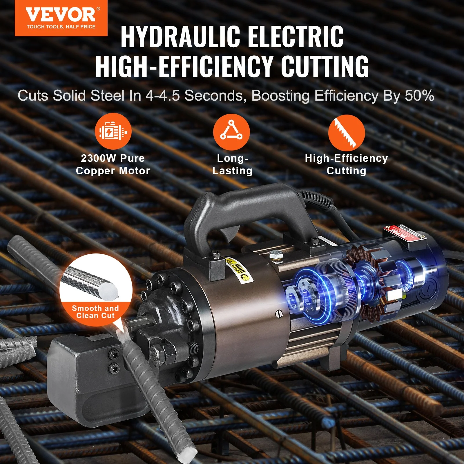 Electric Hydraulic Rebar Cutter, 2300W Portable Rebar Cutter, Cutting up to 1.26 Inch (5-32mm) Rebar within 4.5 Seconds, High Power Steel Rebar Cutter with Oil Can Rich Accessories,Black RC-32 - Image 4