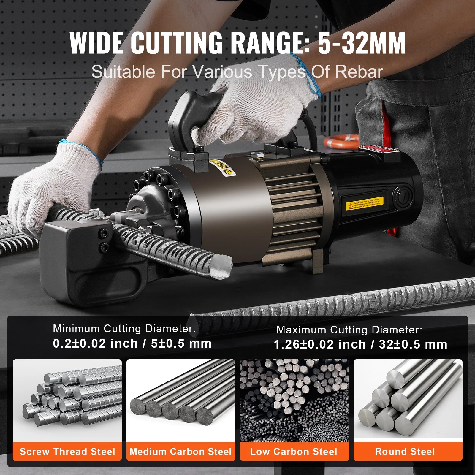 Electric Hydraulic Rebar Cutter, 2300W Portable Rebar Cutter, Cutting up to 1.26 Inch (5-32mm) Rebar within 4.5 Seconds, High Power Steel Rebar Cutter with Oil Can Rich Accessories,Black RC-32 - Image 6