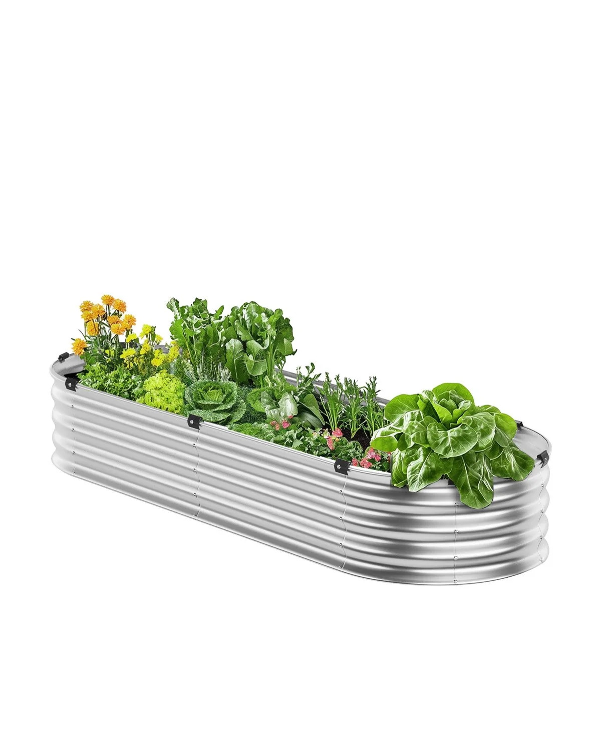 Metal Raised Garden Bed, 4 x 2 x 1 ft Outdoor Galvanized Planter Box, with Open Bottom, Large Oval Planter Raised Bed for Gardening Vegetables, Flowers, Herbs, and Succulent Plants, Silver
