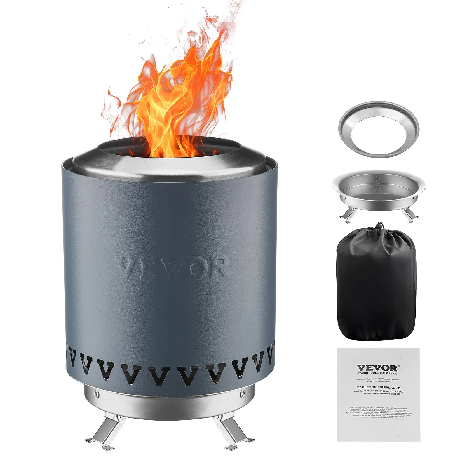 Tabletop Fire Pit, 6 inch Stainless Steel Tabletop Fireplace Indoor Outdoor, Portable Rubbing Alcohol Burner Smores Maker,for Camping,Patio with Storage Bag,Cylinder Blue 1.96 lbs