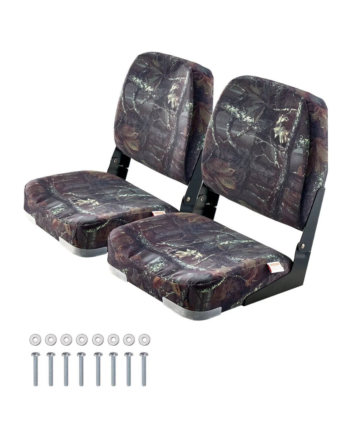 Boat Seat, Low Backrest, Folding Fishing Boat Seat with Thickened Sponge Cushion & PU Polyester Fabric, Strong PP Frame, Flip Up Boat Seat for Boats, Yachts, Ships, Camouflage Color (2 Seats)