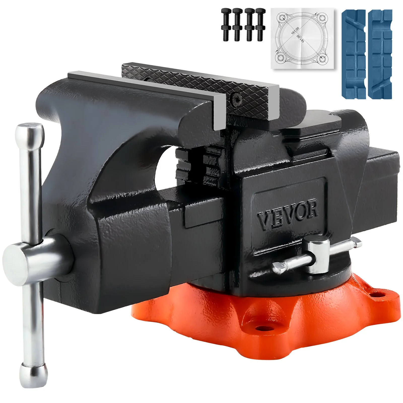 Bench Vise, 5" Jaw Width, 5" Max Jaw Opening Multipurpose Vise with 360° Swivel Locking Base, 2.8" Throat Depth, Heavy Duty Ductile Iron Workbench Vise with Anvil, for Clamping Round Pipes