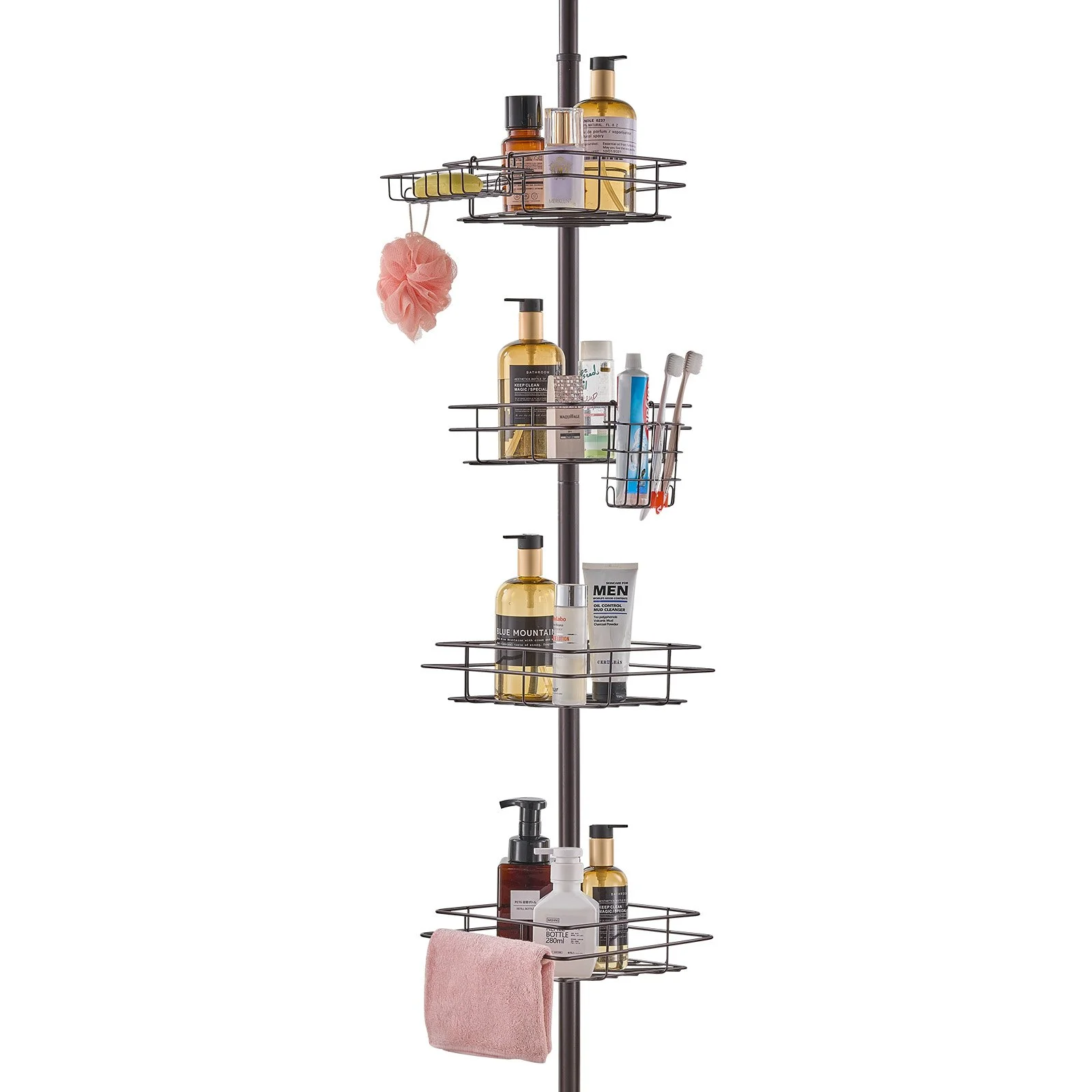Shower Corner Caddy Tension Pole, 42" to 114" High, Multi-Functional Shower Tension Pole with Strong Load-Bearing Tray, Rust-Proof Easy-to-Install Tension Pole, Fit for Bathroom & Washroom - Image 11