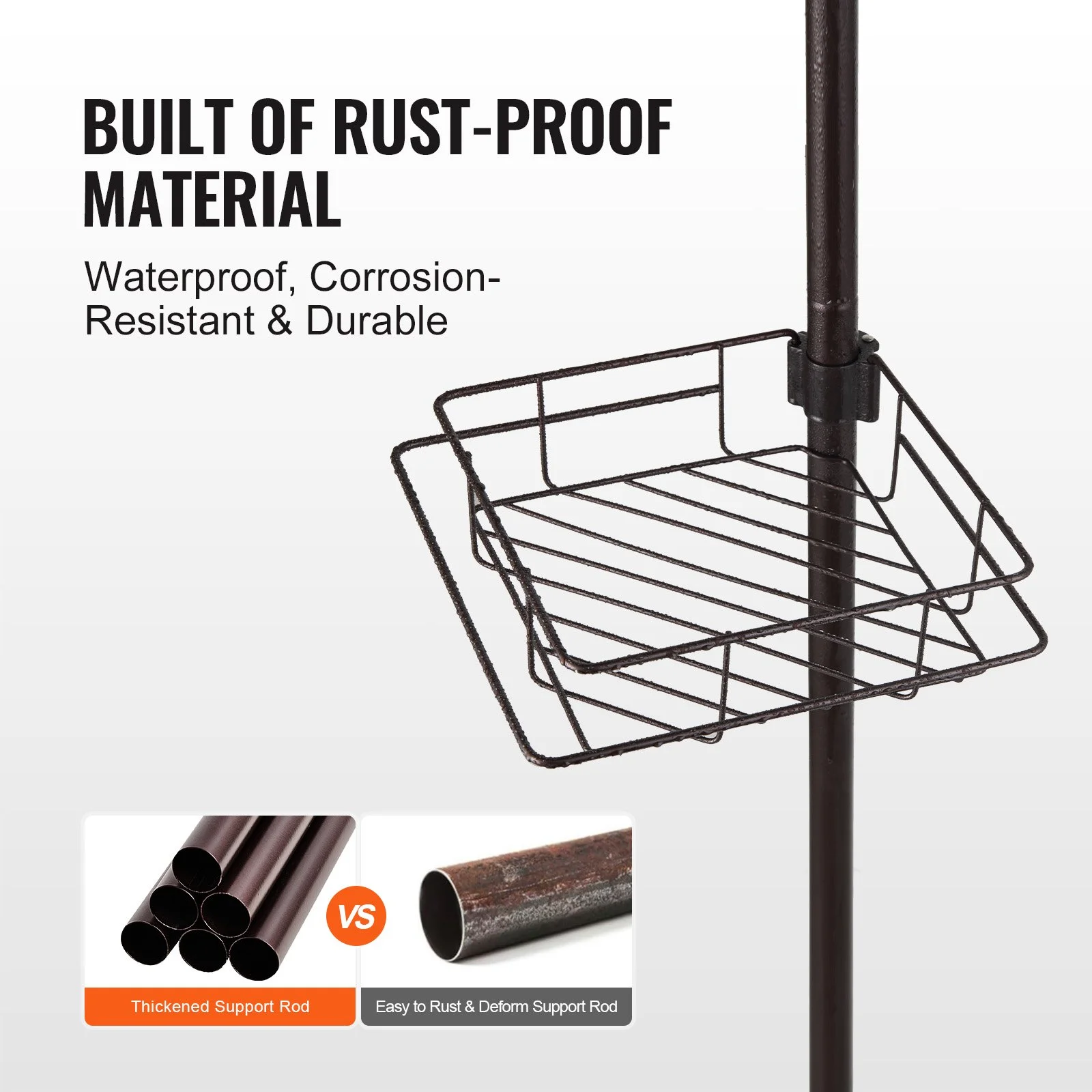 Shower Corner Caddy Tension Pole, 42" to 114" High, Multi-Functional Shower Tension Pole with Strong Load-Bearing Tray, Rust-Proof Easy-to-Install Tension Pole, Fit for Bathroom & Washroom - Image 8