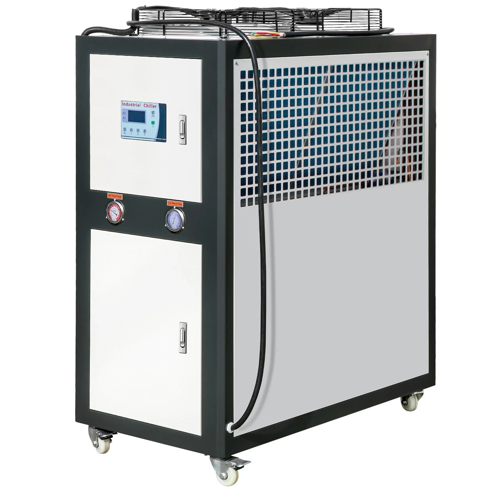 Industrial Water Chiller, 6HP 16 Gal Air-Cooled Industrial Water Chiller, 15,100 Kcal/h Cooling Capacity with Finned Condenser Micro-Computer Control 60L Water Tank, for Cooling Water