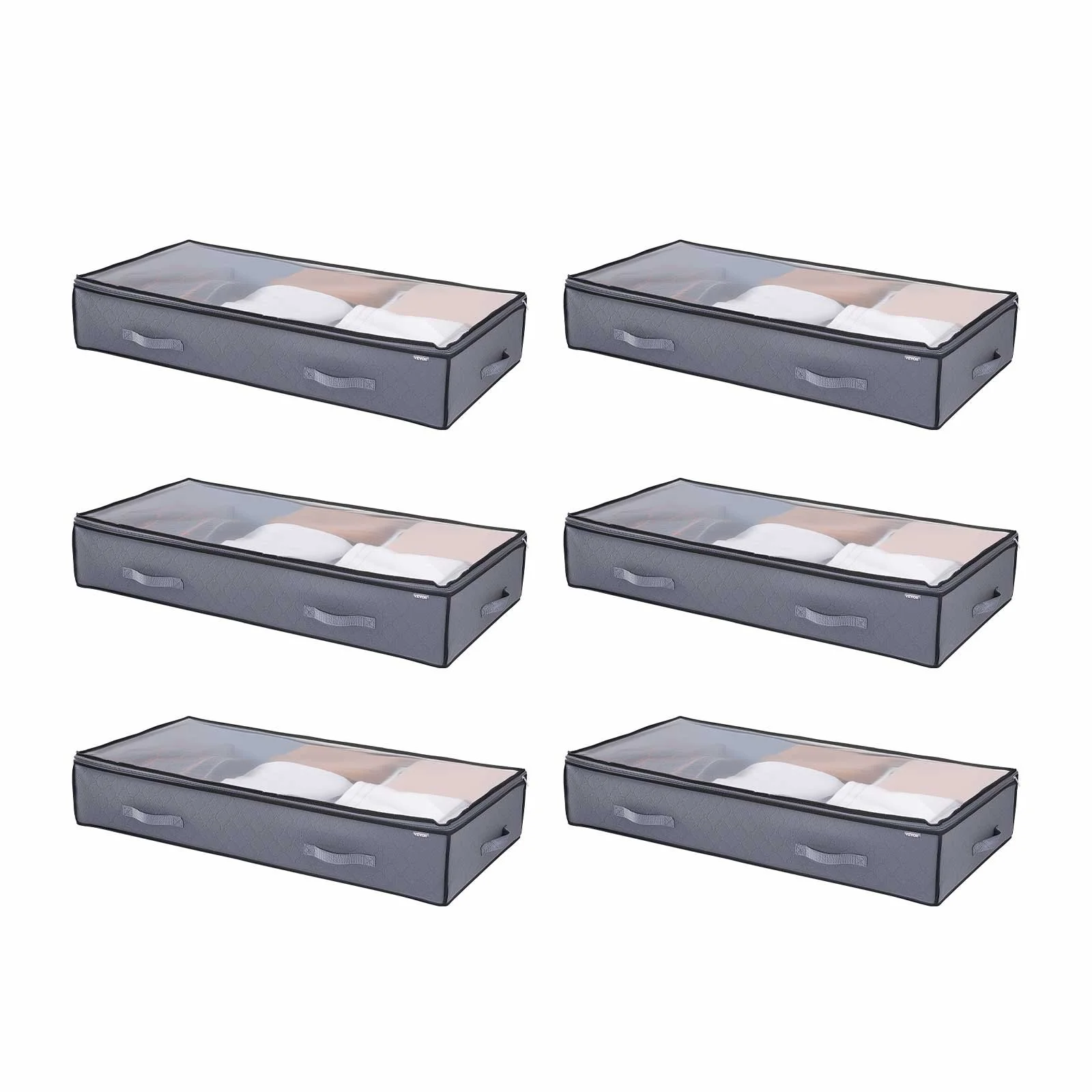 Under Bed Storage with Clear Lids, 39.2 x 19.7 x 7.1 Inch, 90L Large Underbed Clothes Storage Containers, Low Profile Under Bed Drawer Shoe Organizer Bins Box for Blanket Shoe Bedroom, 6 Pack