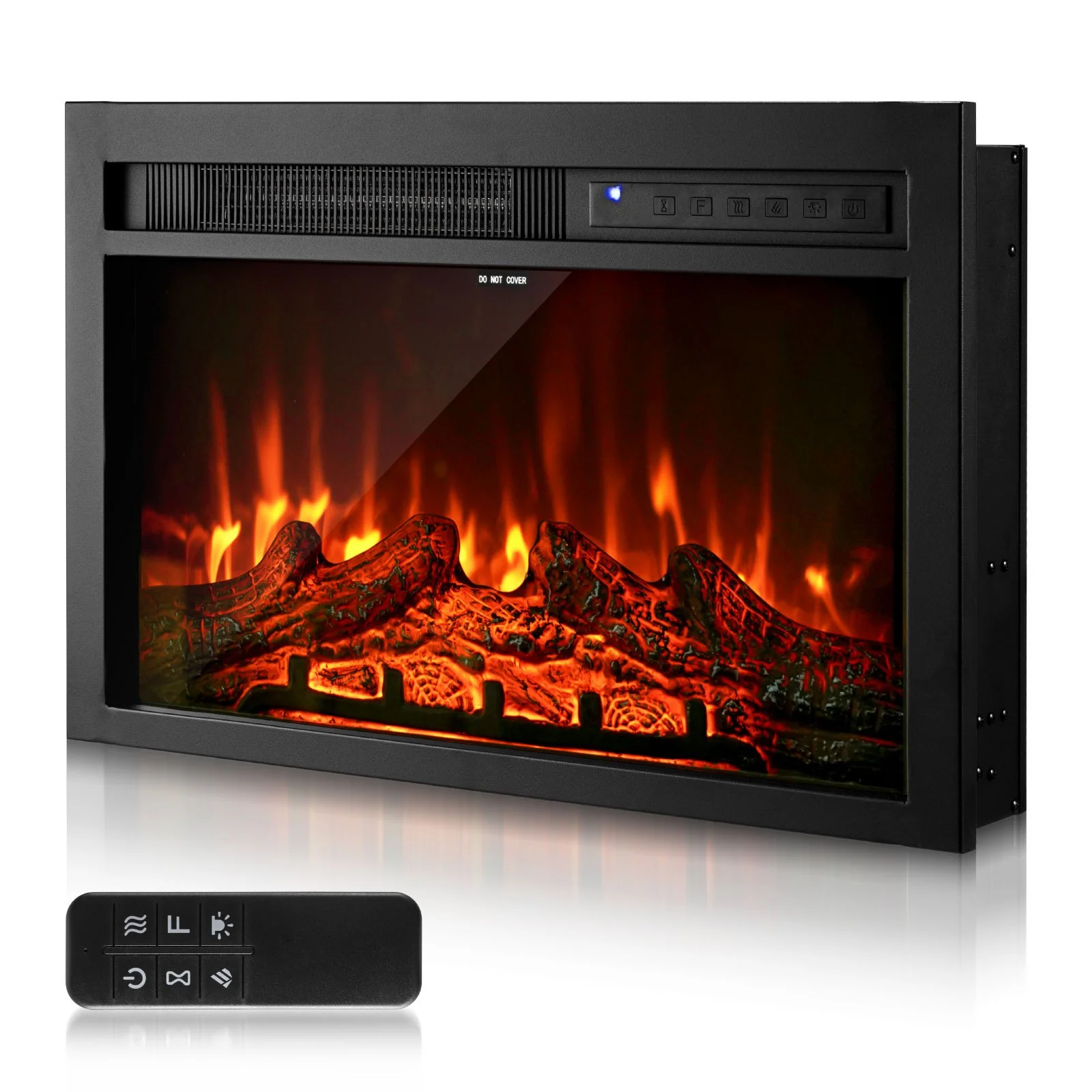 Electric Fireplace Insert, 26 inch Recessed and Wall Mounted with Adjustable Flame Color Brightness & 8h Timer & Remote Control, Indoor Heater w/ 750W/1500W Dual Heating Modes, 5000BTU Black